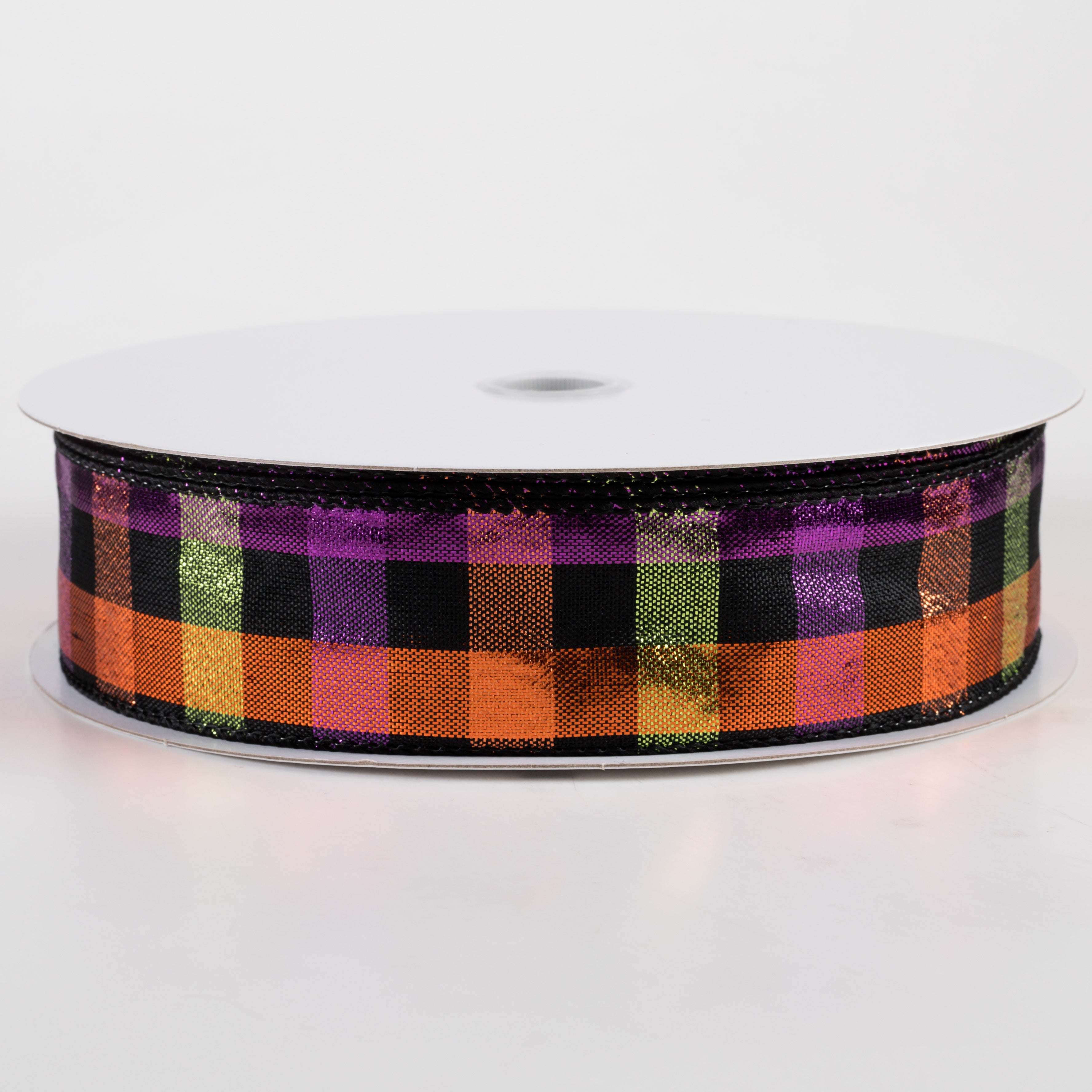1.5" Metallic Woven Square Checks Ribbon: Halloween (50 Yards)