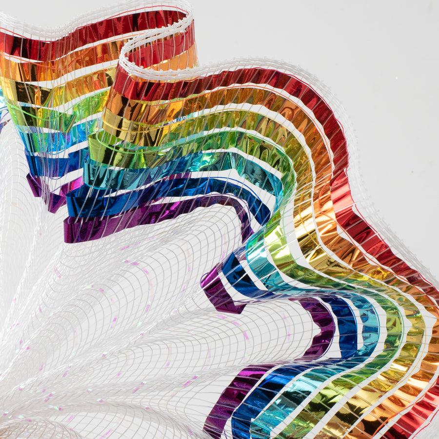 10" Metallic XL Wide Foil Border Mesh: Rainbow Lifestyle Photo