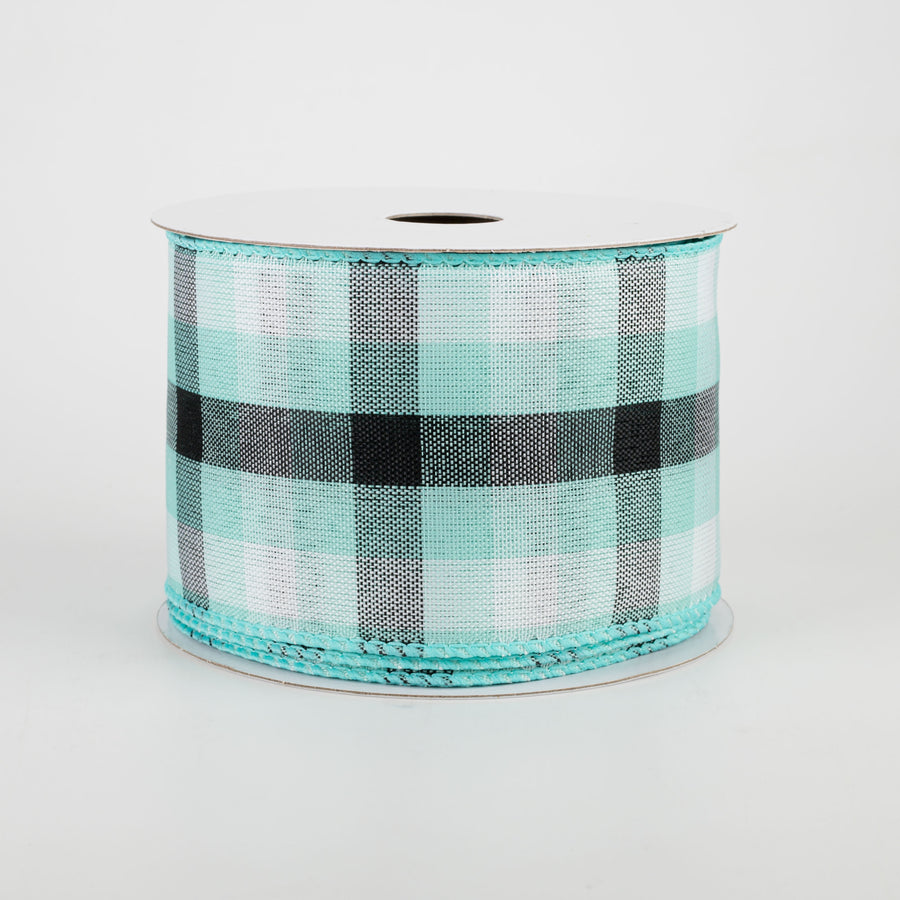2.5" Milos Check Ribbon: Aqua, Black, White (10 Yards) Item Number: 41108-40-45