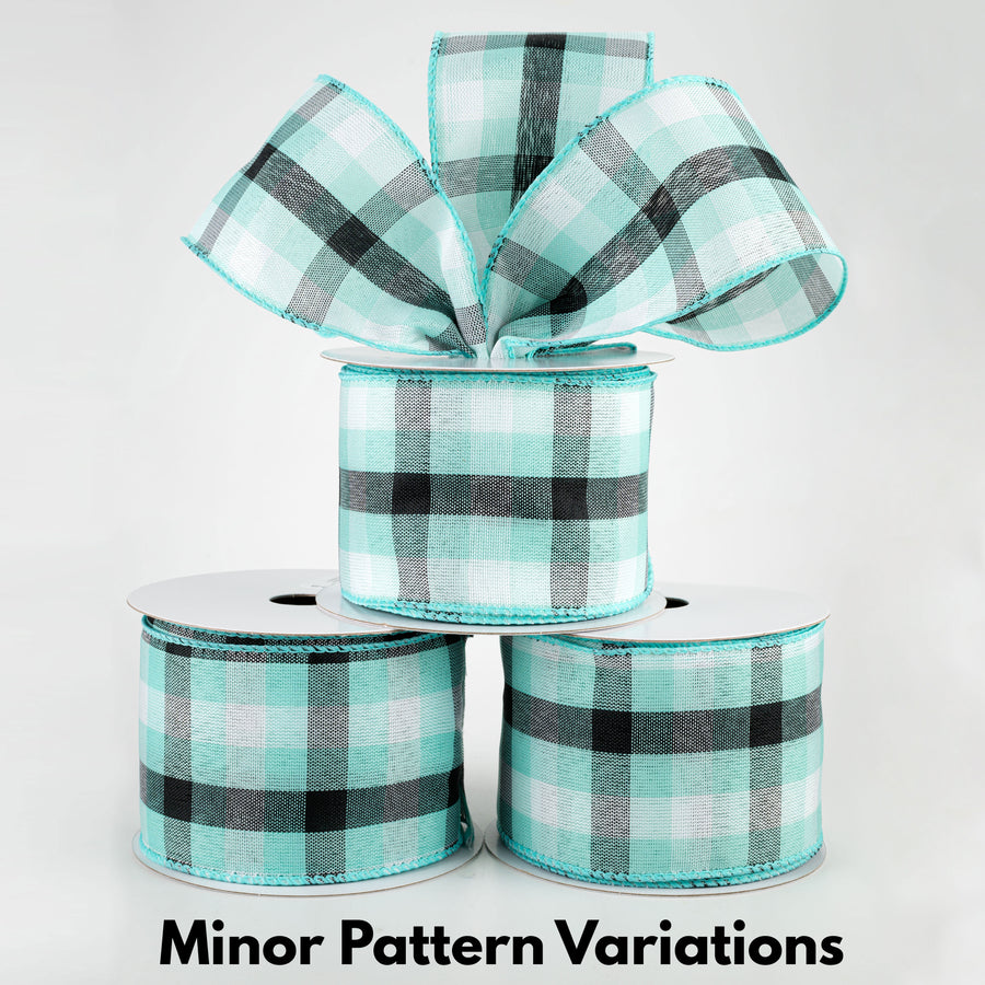 2.5" Milos Check Ribbon: Aqua, Black, White (10 Yards) Lifestyle Photo
