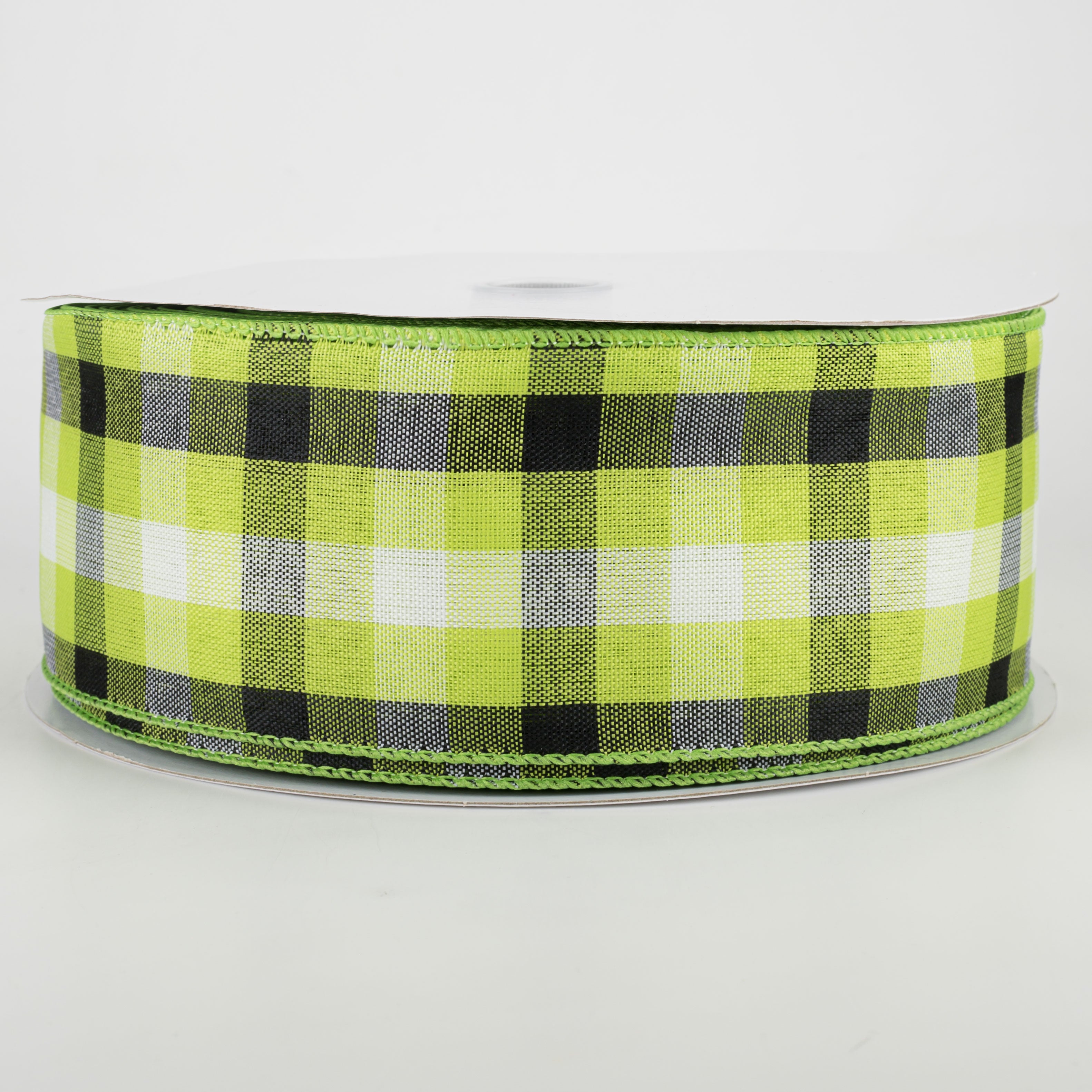 2.5" Milos Check Ribbon: Lime, Black, White (50 Yards)