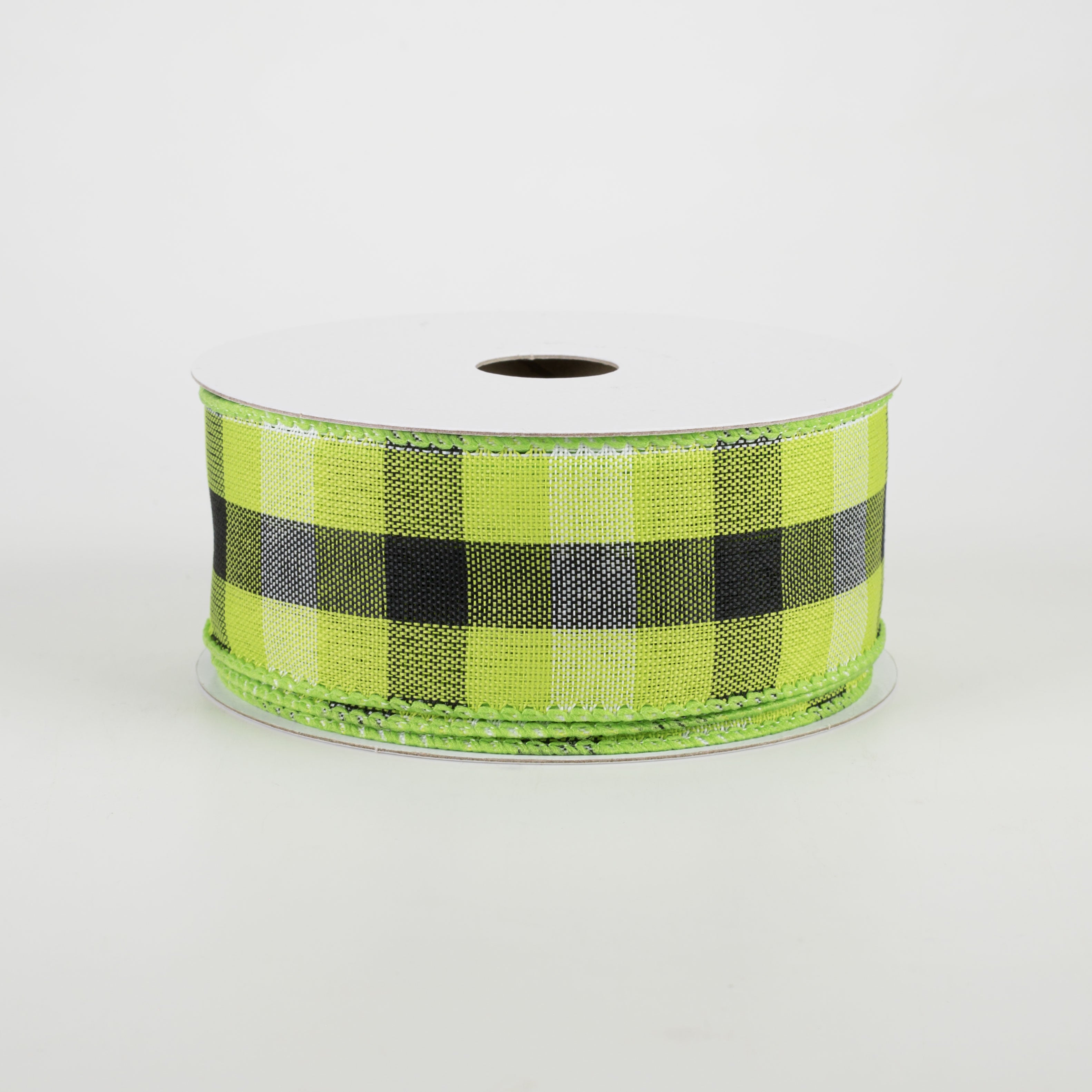1.5" Milos Check Ribbon: Lime, Black, White (10 Yards)
