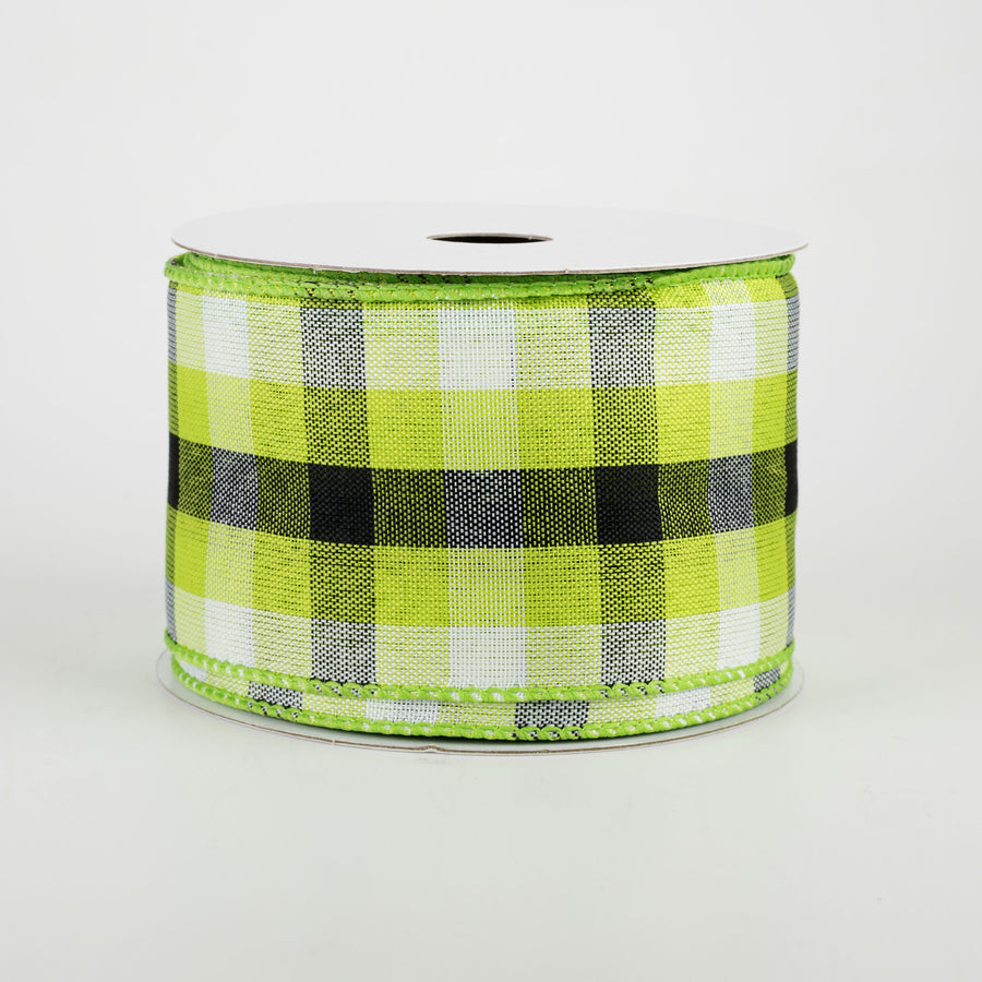 2.5" Milos Check Ribbon: Lime, Black, White (10 Yards) Item Number: 41108-40-09