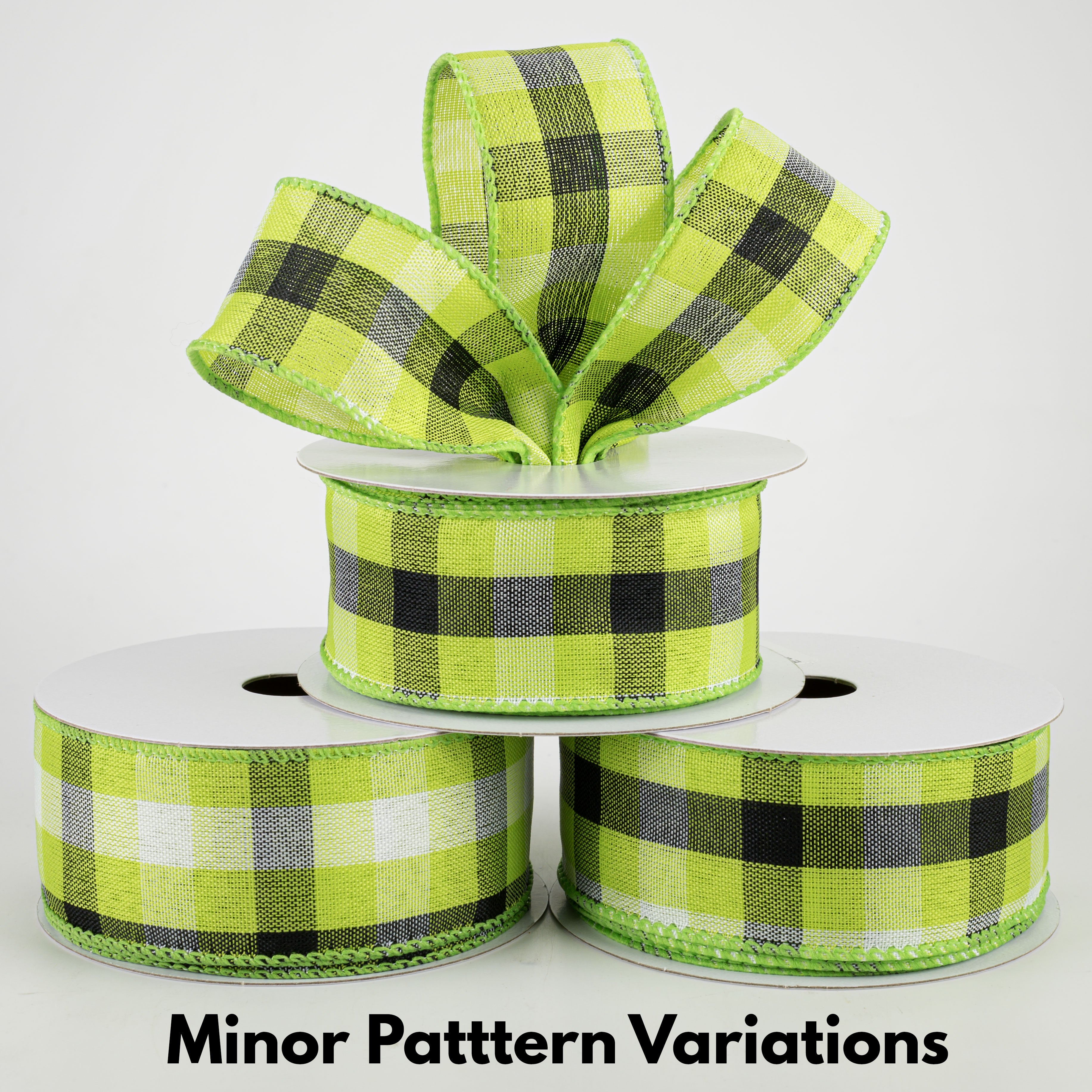1.5" Milos Check Ribbon: Lime, Black, White (10 Yards) Lifestyle Photo