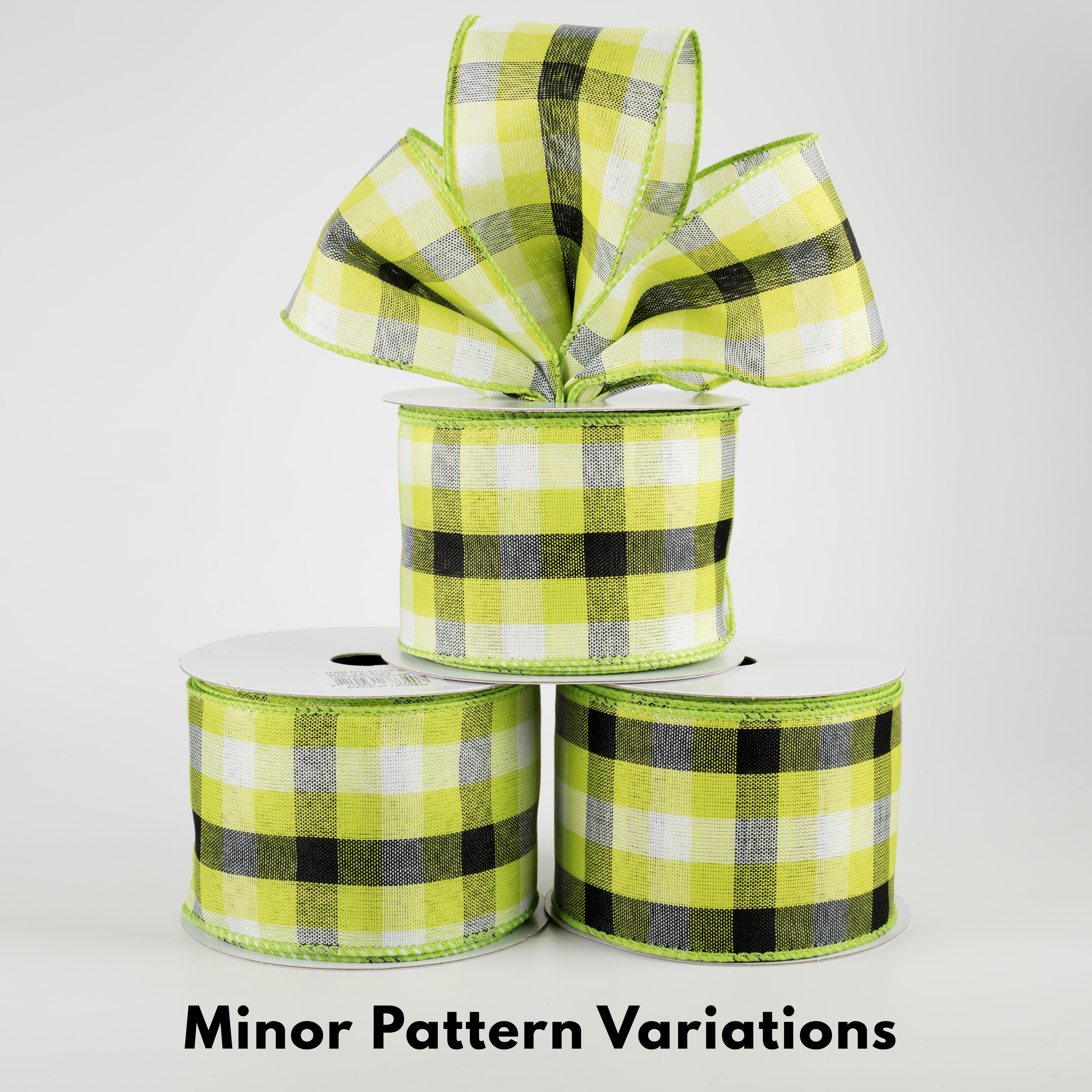 2.5" Milos Check Ribbon: Lime, Black, White (10 Yards) Lifestyle Photo
