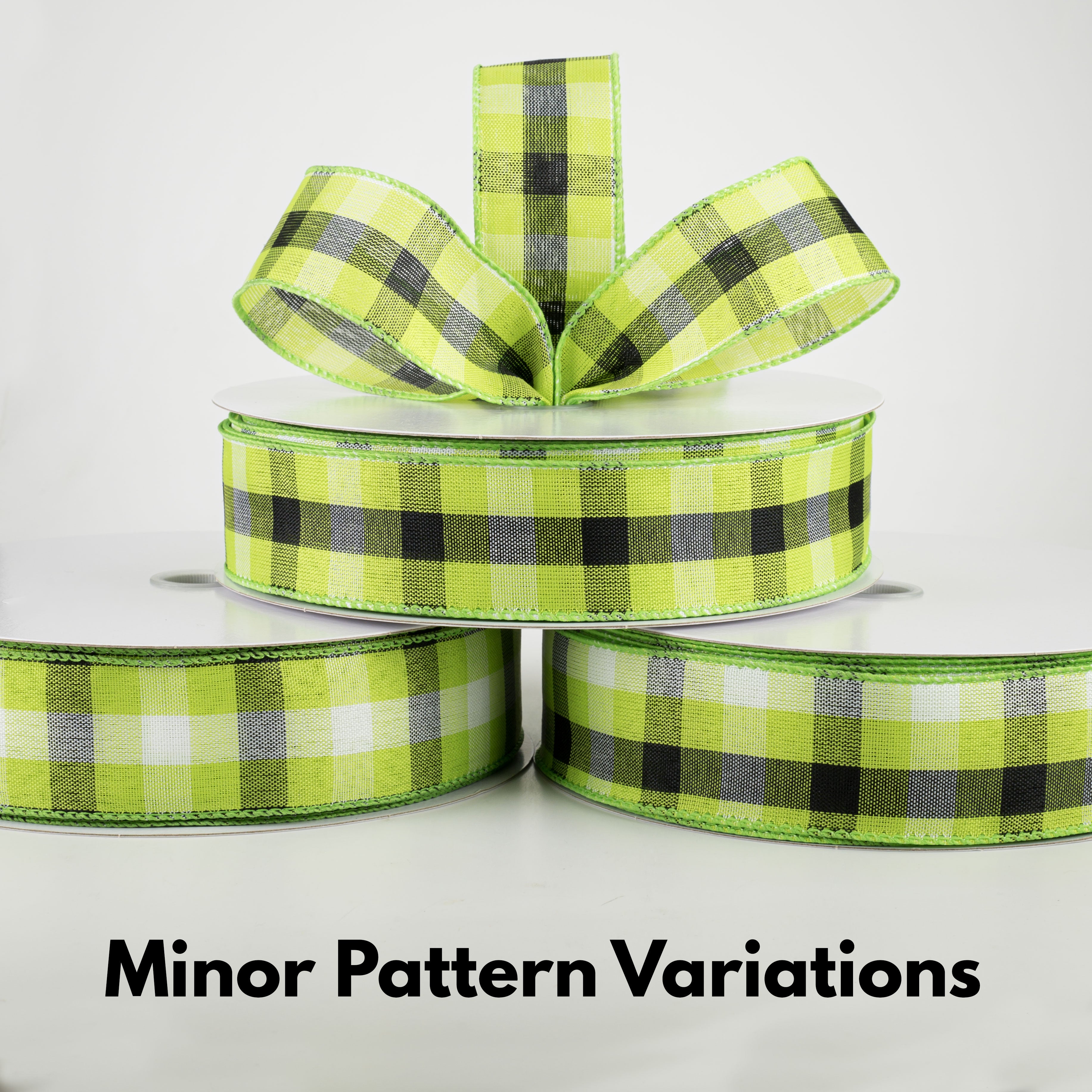 1.5" Milos Check Ribbon: Lime, Black, White (50 Yards) Lifestyle Photo