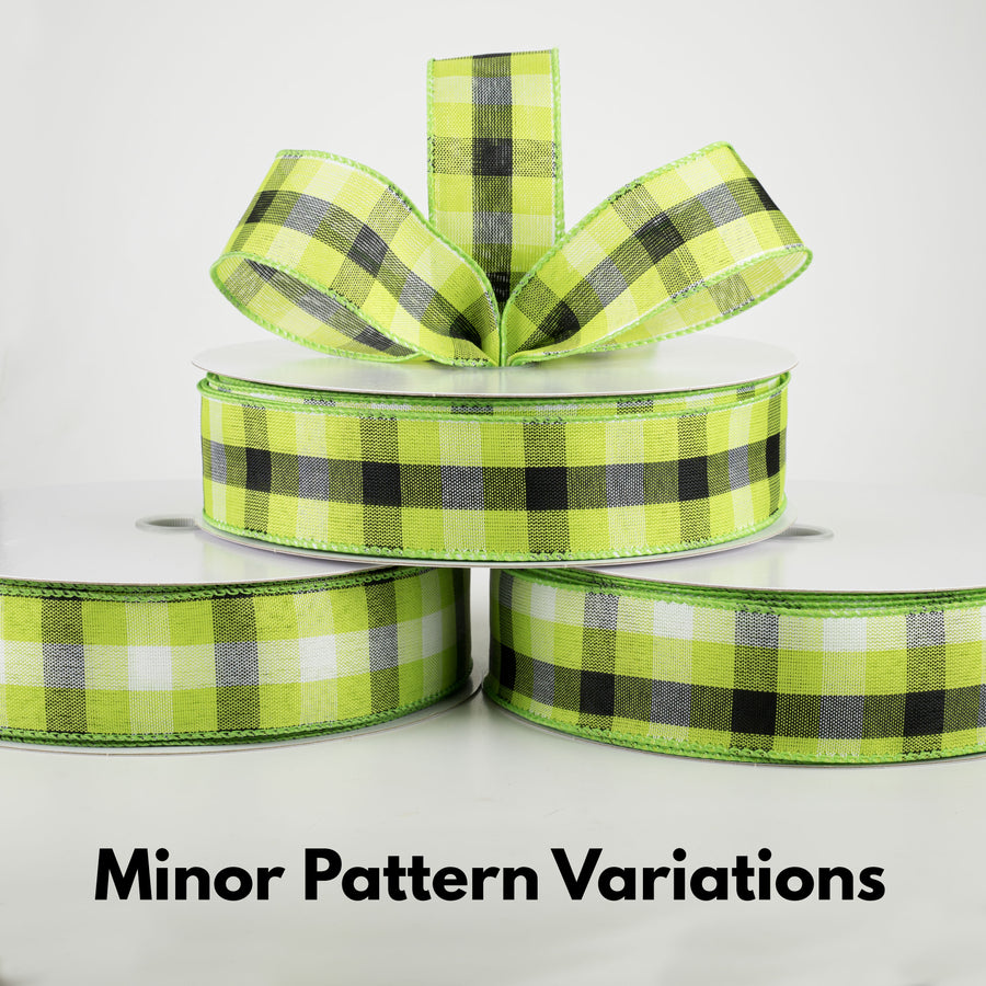 1.5" Milos Check Ribbon: Lime, Black, White (50 Yards) Lifestyle Photo