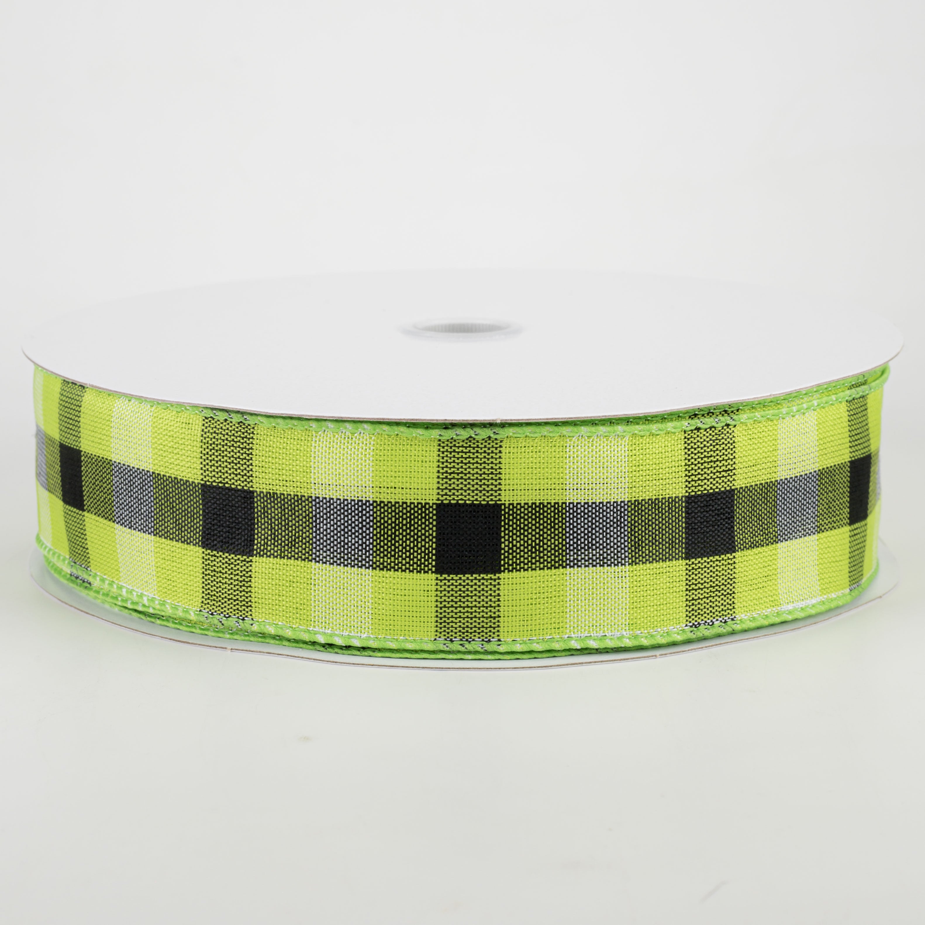 1.5" Milos Check Ribbon: Lime, Black, White (50 Yards)