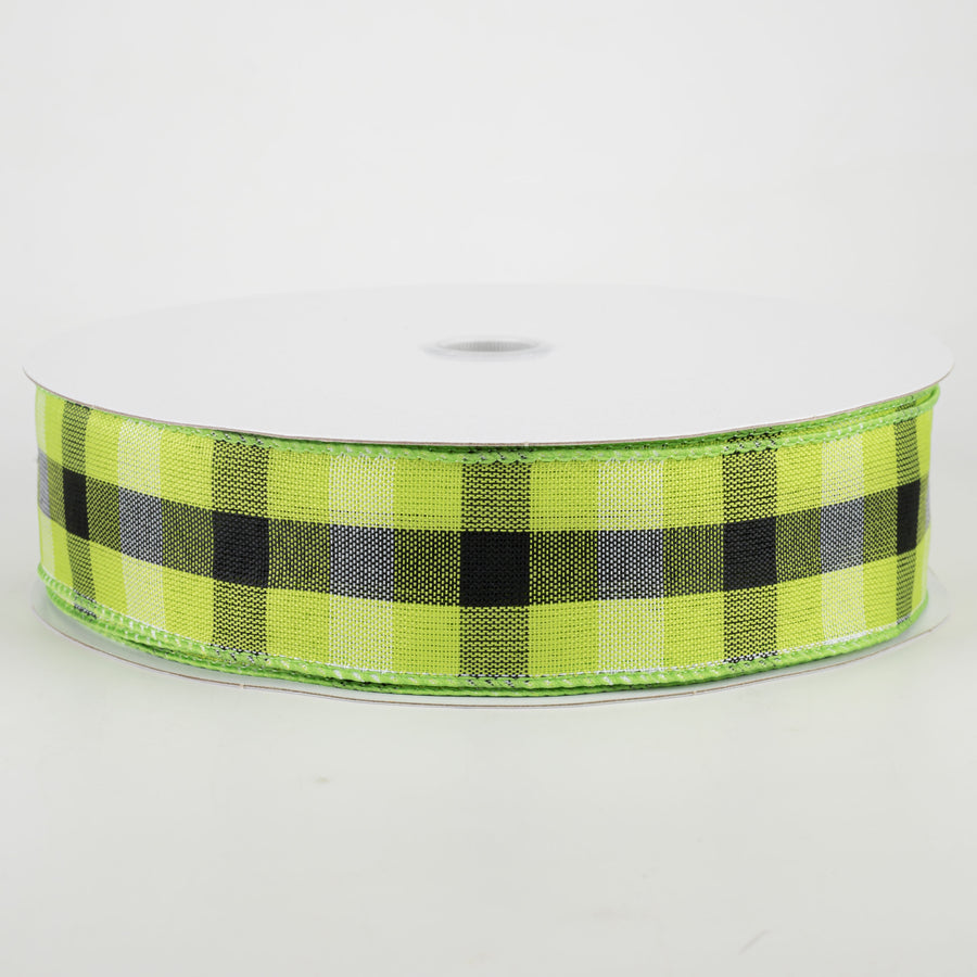 1.5" Milos Check Ribbon: Lime, Black, White (50 Yards)