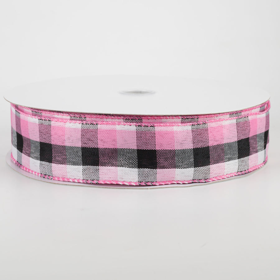 1.5" Milos Check Ribbon: Pink, Black, White (50 Yards)