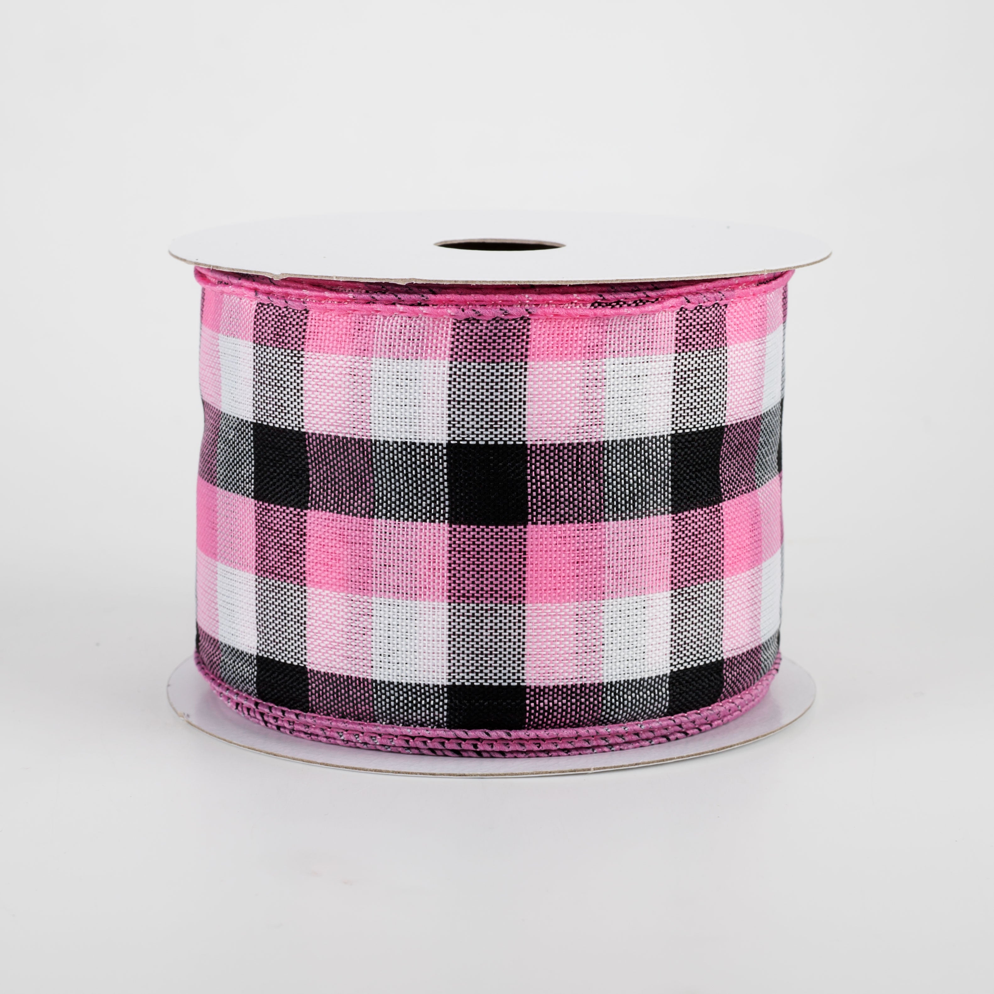 2.5" Milos Check Ribbon: Pink, Black, White (10 Yards) Item Number: 41108-40-03