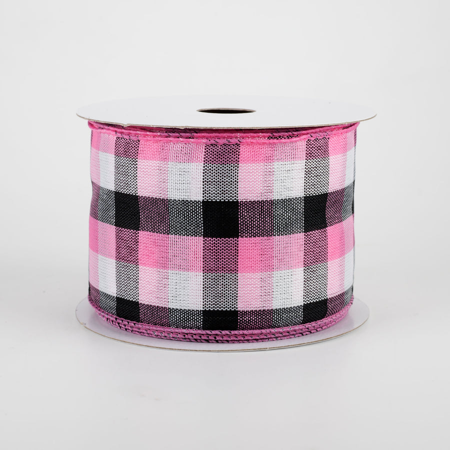 2.5" Milos Check Ribbon: Pink, Black, White (10 Yards) Item Number: 41108-40-03