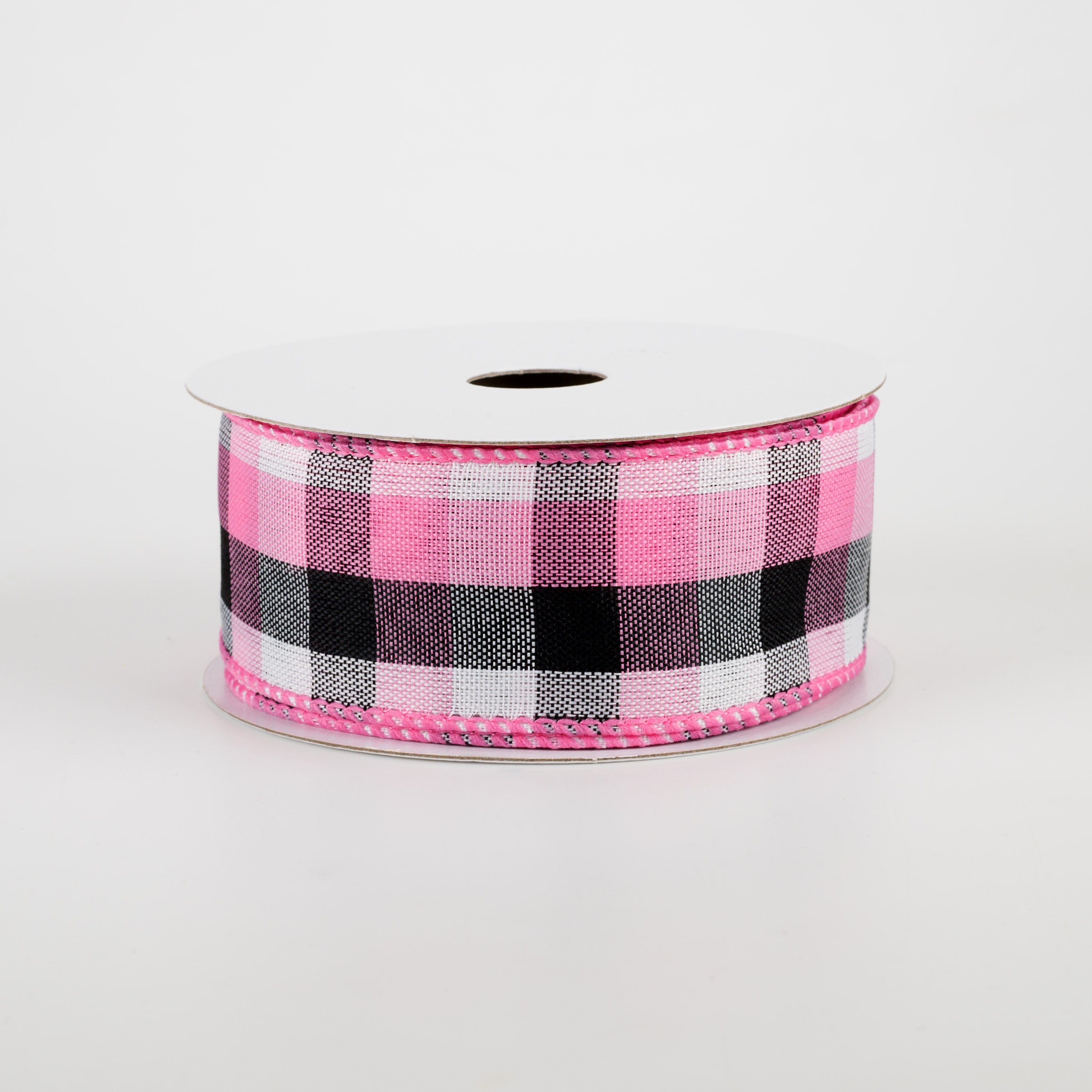 1.5" Milos Check Ribbon: Pink, Black, White (10 Yards)