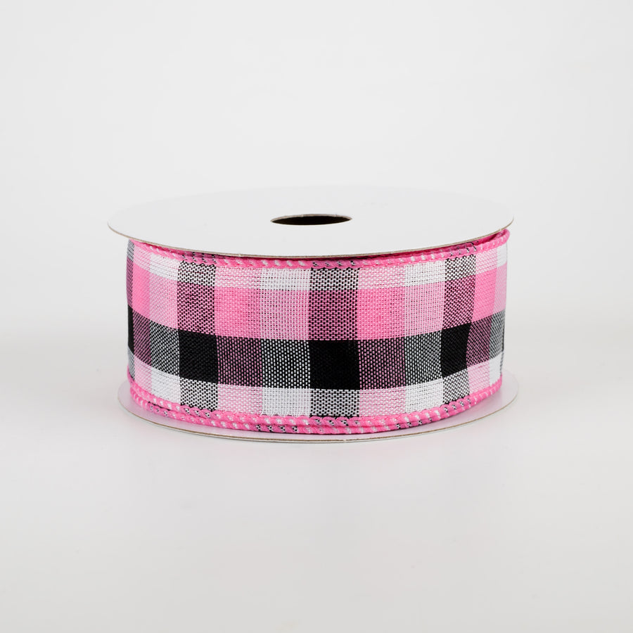 1.5" Milos Check Ribbon: Pink, Black, White (10 Yards)