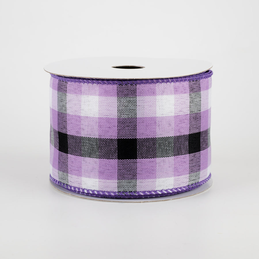 2.5" Milos Check Ribbon: Purple, Black, White (10 Yards)