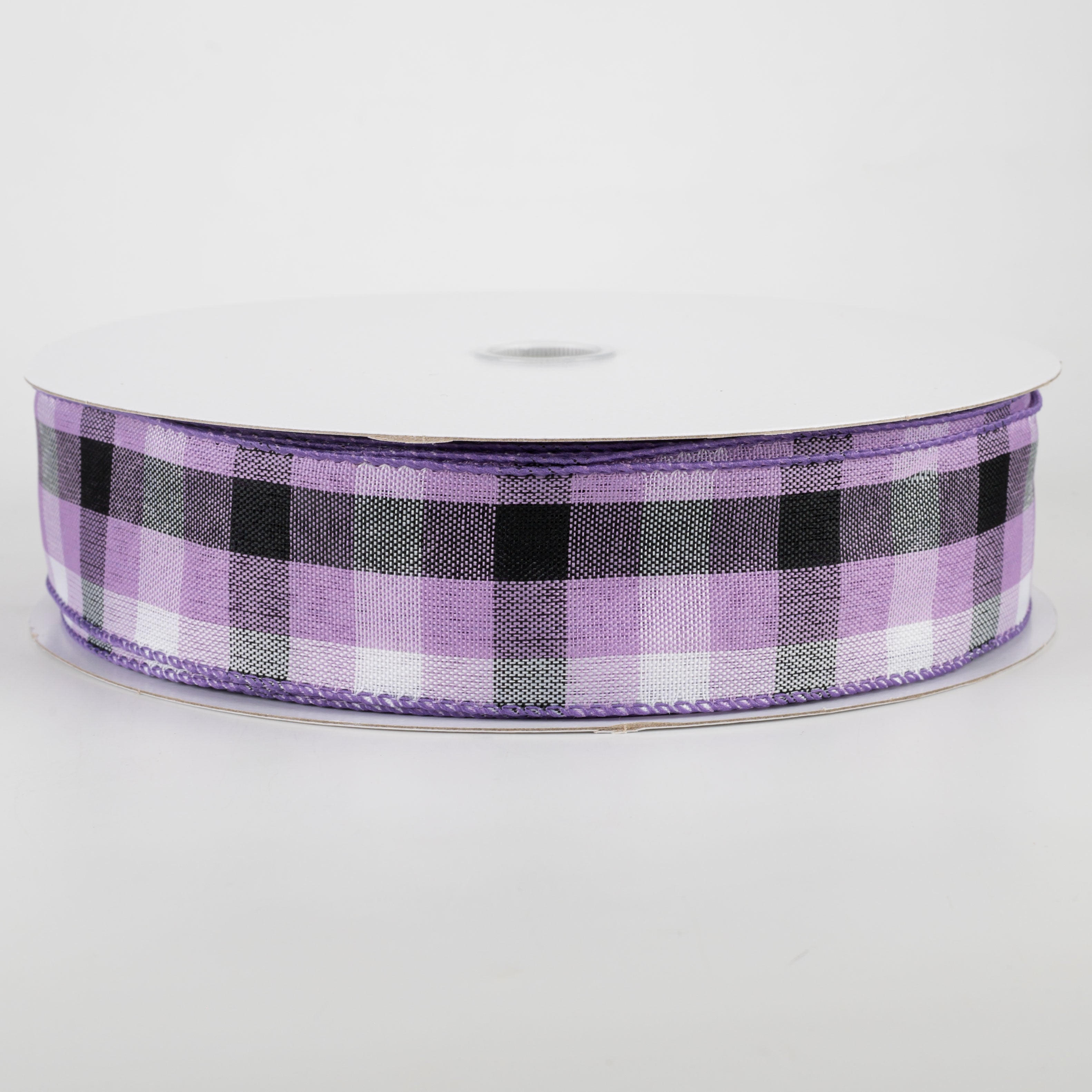 1.5" Milos Check Ribbon: Purple, Black, White (50 Yards)