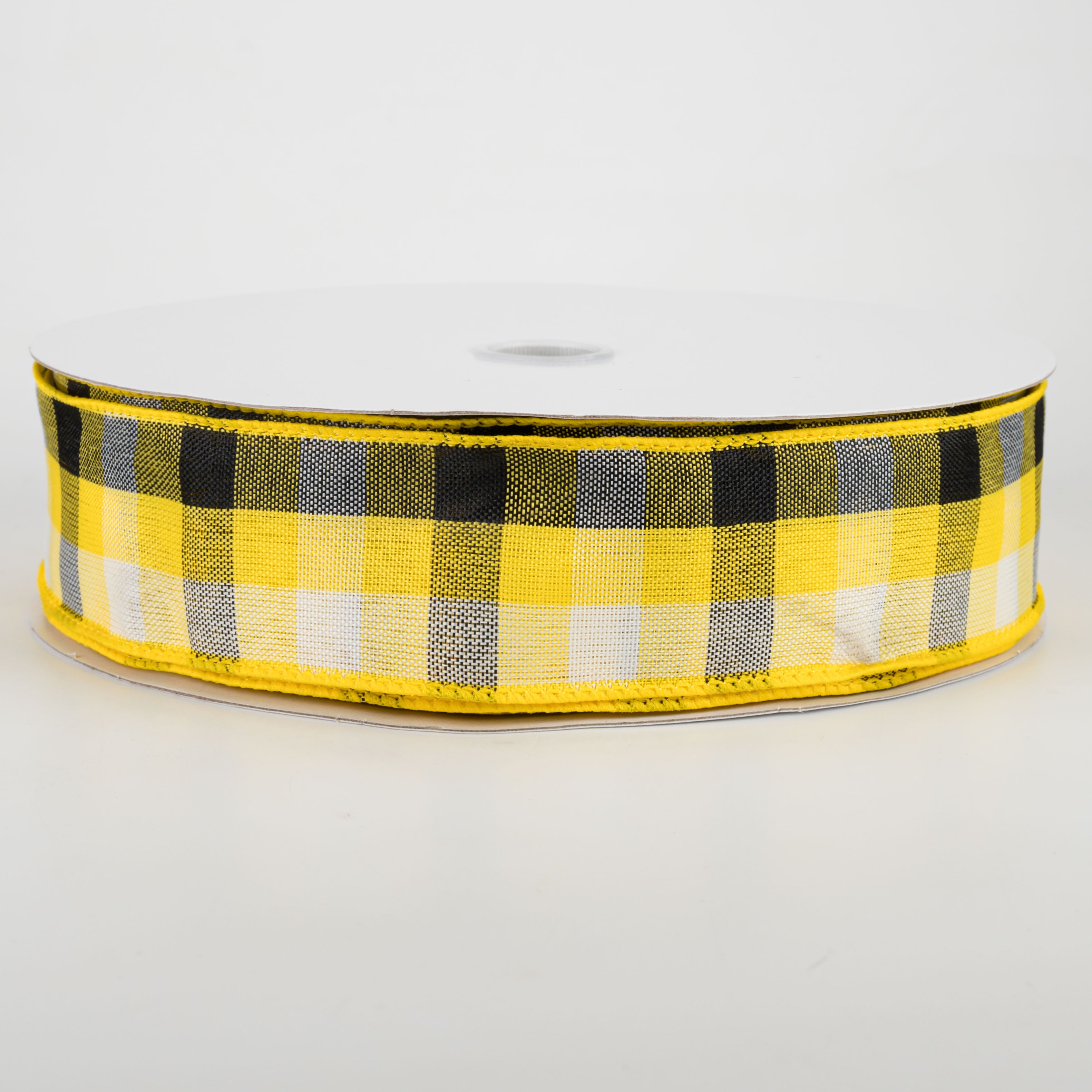 1.5" Milos Check Ribbon: Yellow, Black, White (50 Yards)