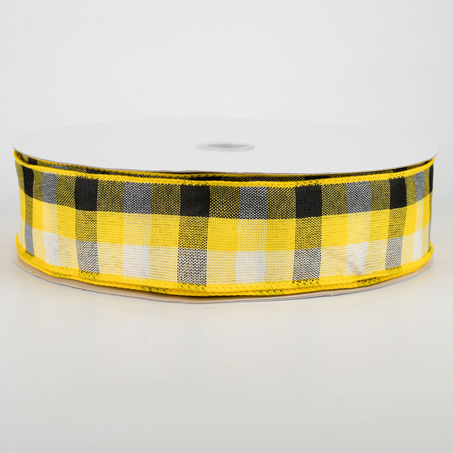 1.5" Milos Check Ribbon: Yellow, Black, White (50 Yards)