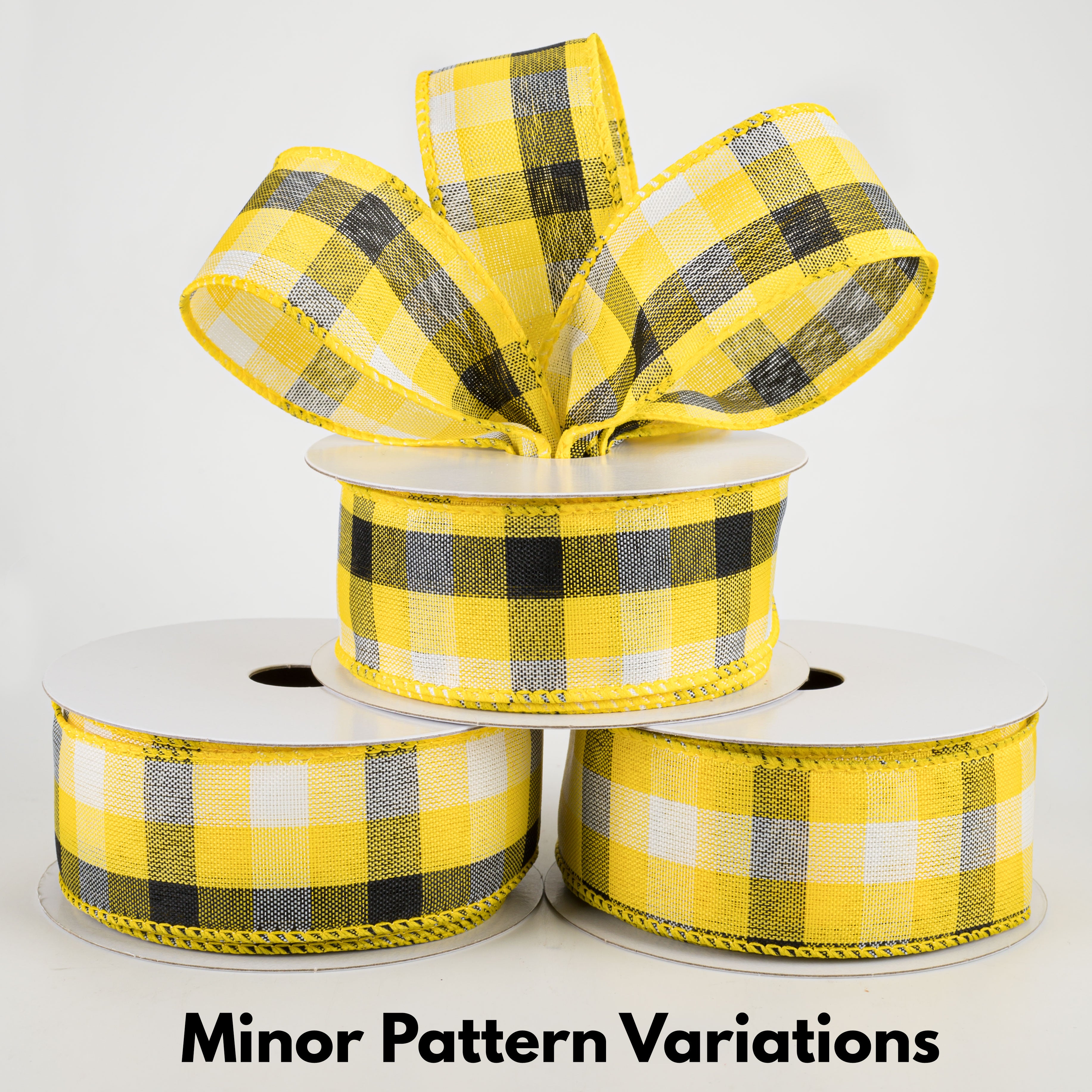 1.5" Milos Check Ribbon: Yellow, Black, White (10 Yards) Lifestyle Photo
