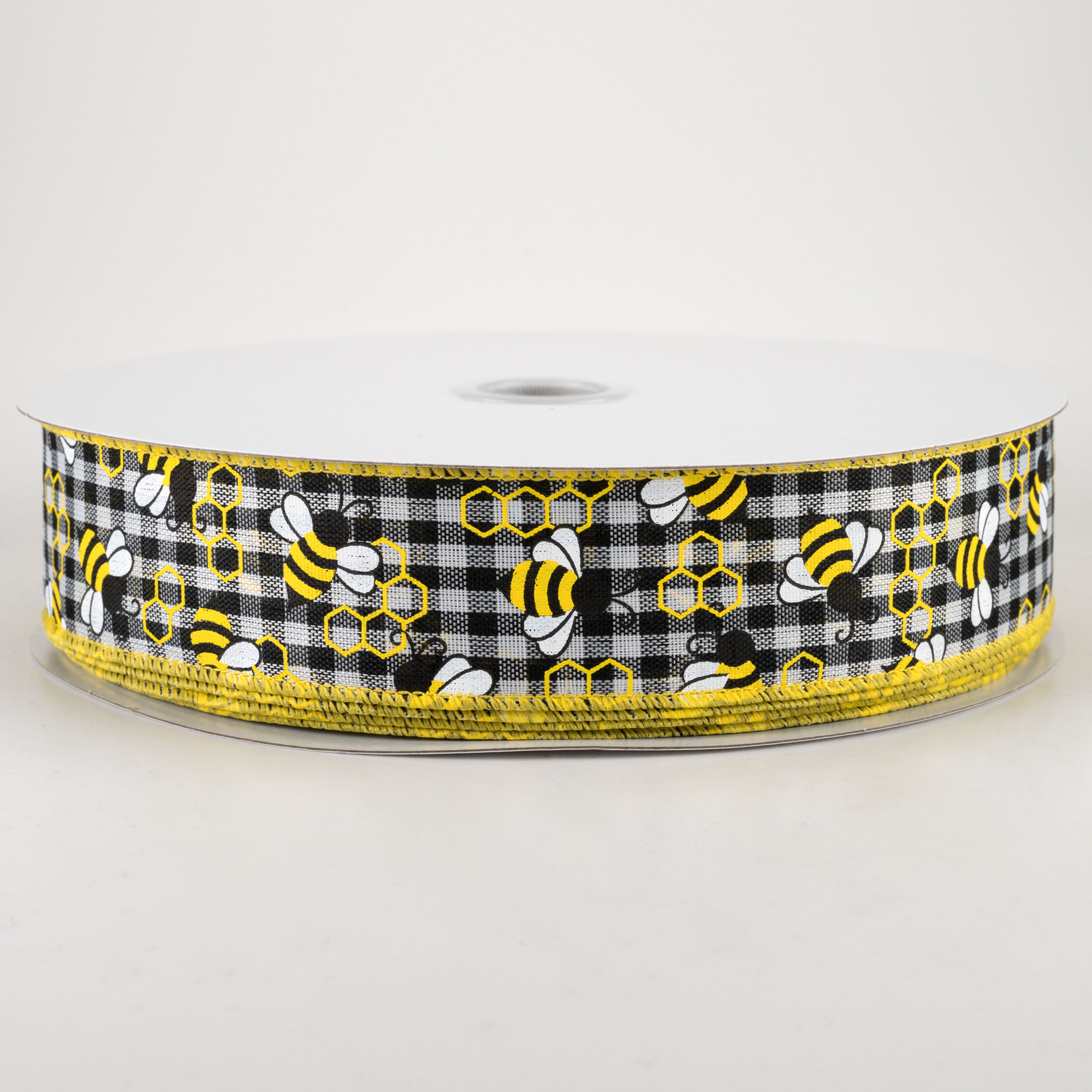 1.5" Mini Bumblebees Gingham Check Ribbon (50 Yards)