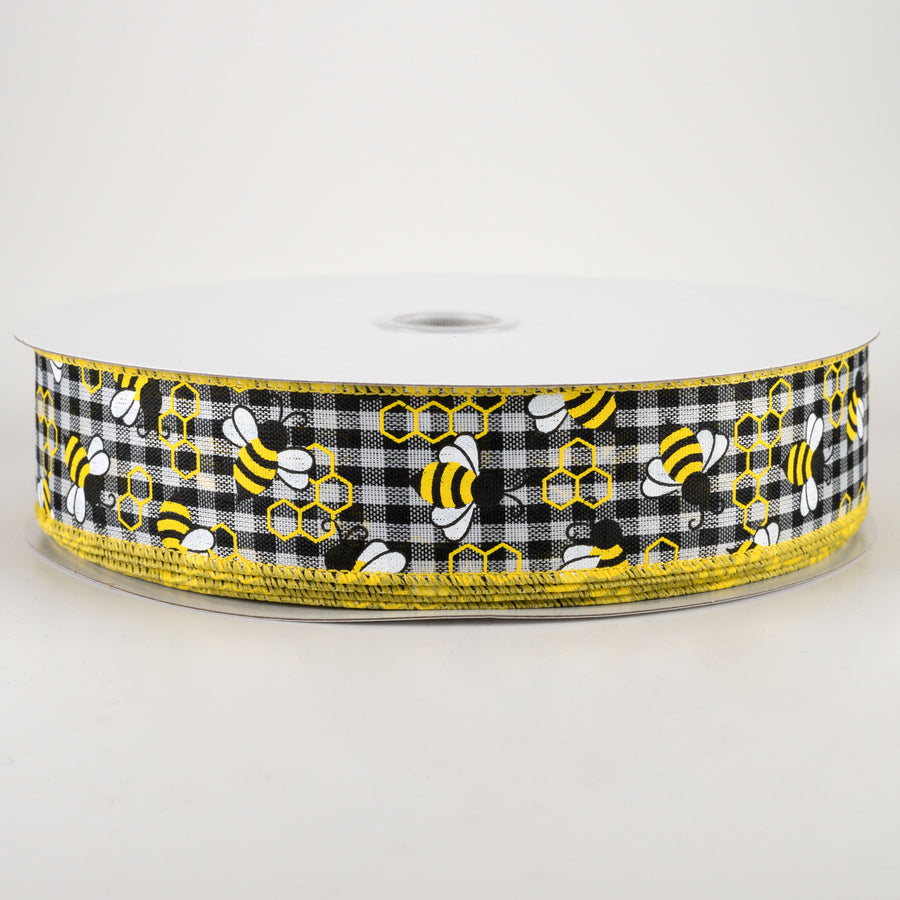 1.5" Mini Bumblebees Gingham Check Ribbon (50 Yards)