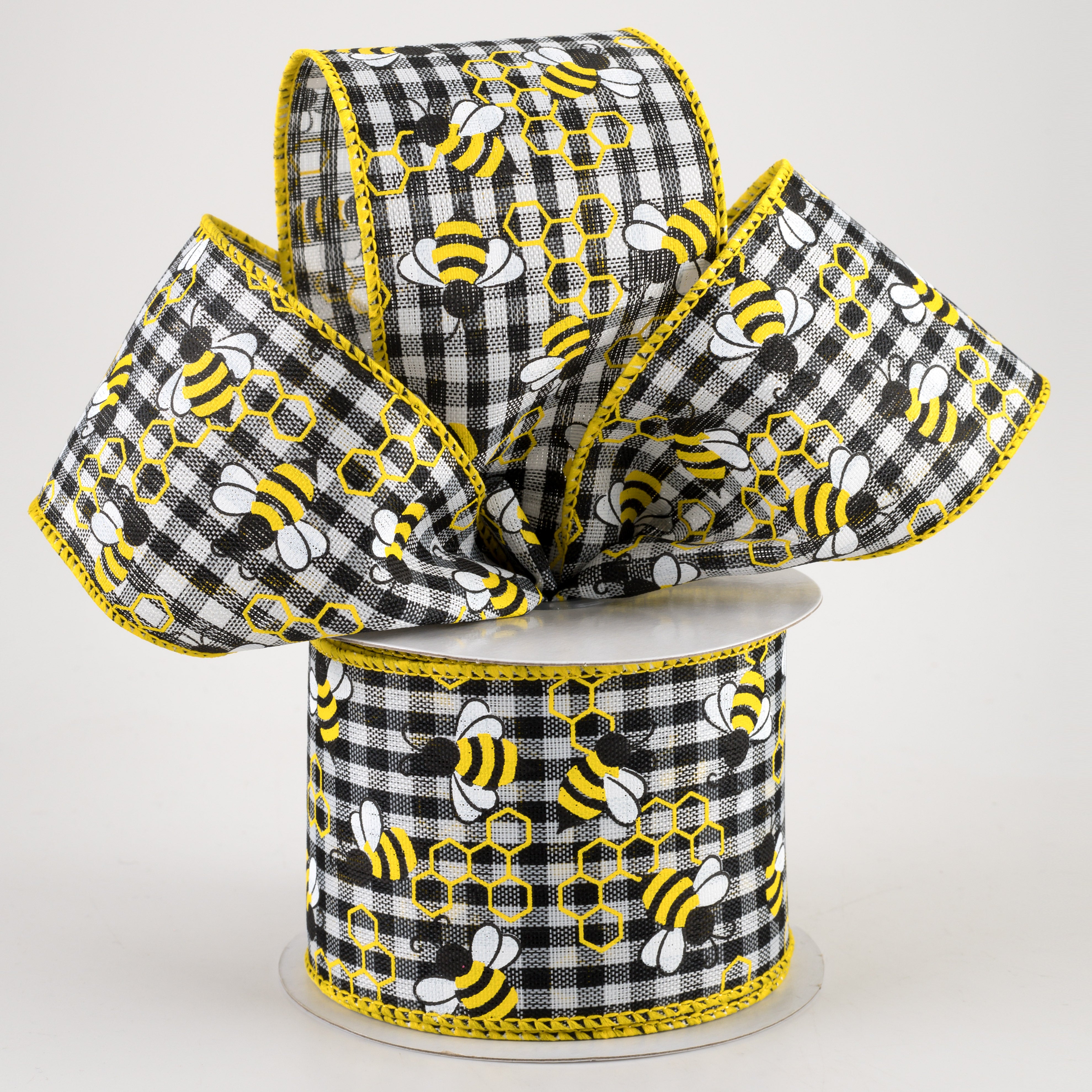2.5" Mini Bumblebees Gingham Check Ribbon (10 Yards) Lifestyle Photo