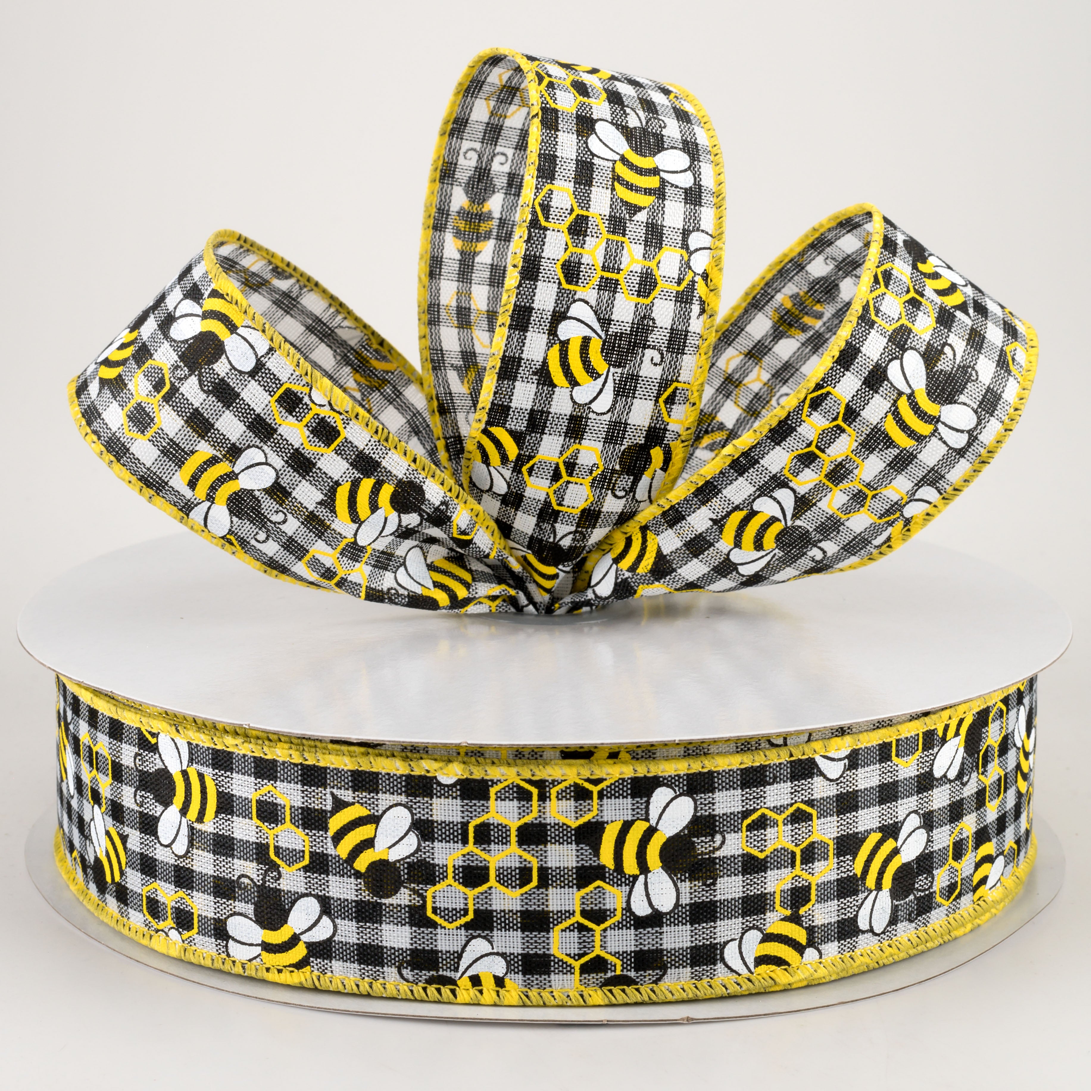 1.5" Mini Bumblebees Gingham Check Ribbon (50 Yards) Lifestyle Photo