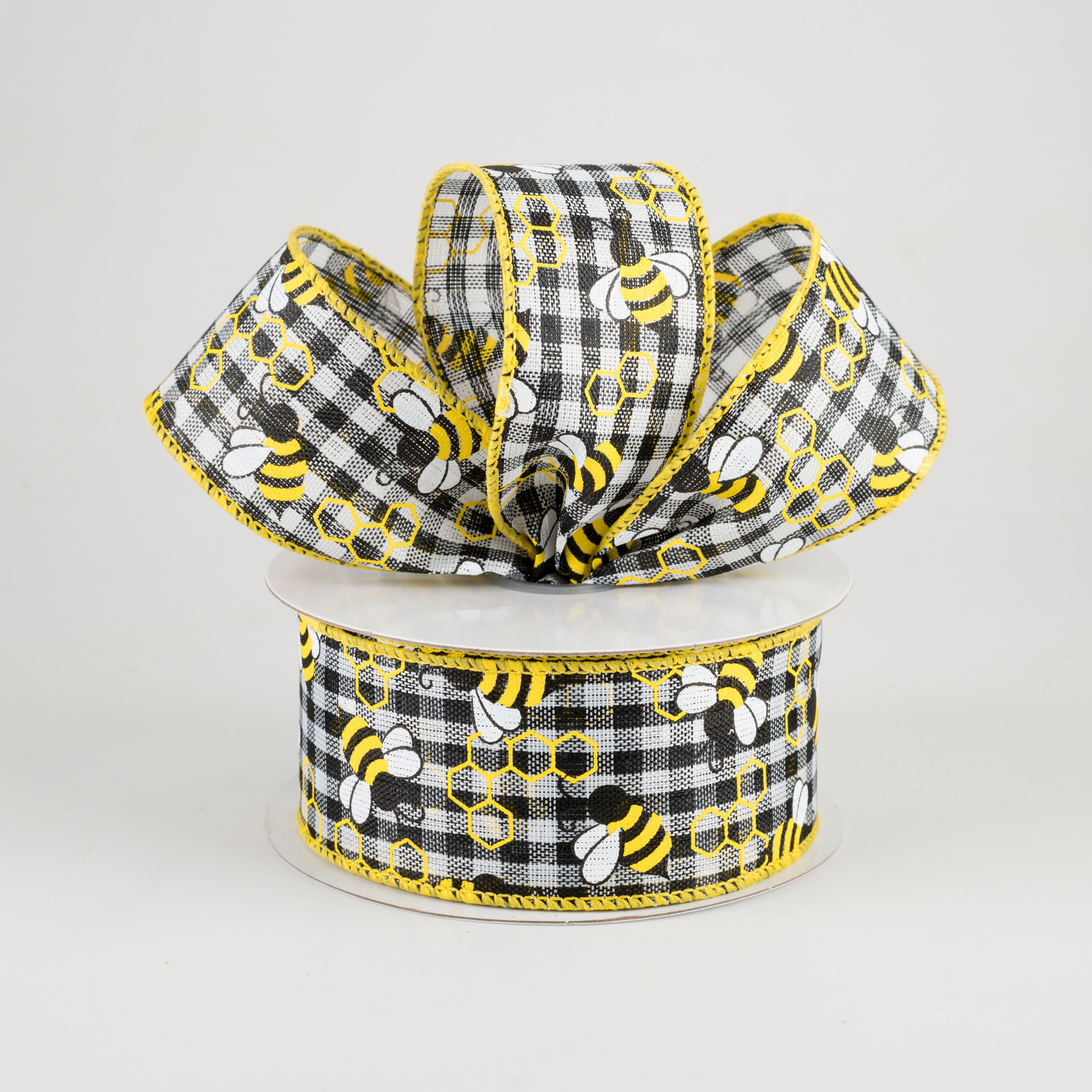 1.5" Mini Bumblebees Gingham Check Ribbon (10 Yards) Lifestyle Photo