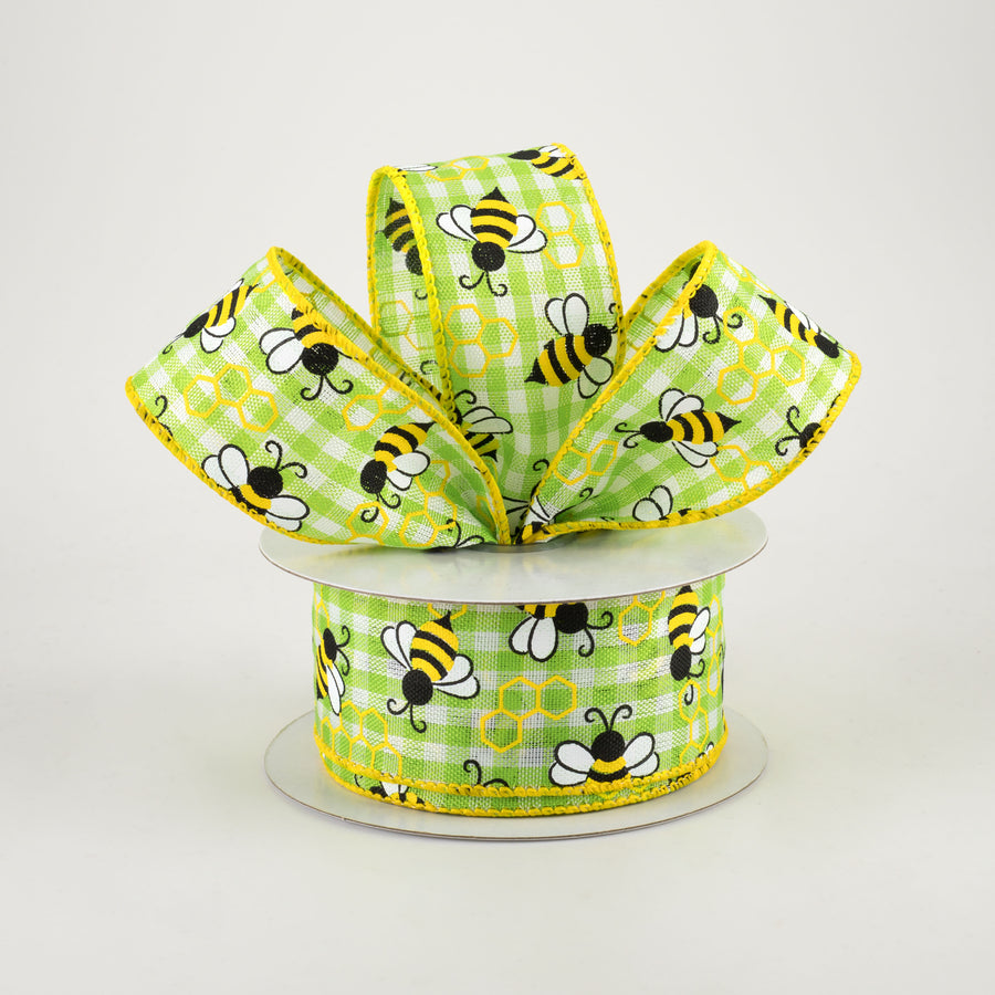 1.5" Mini Bumblebees Gingham Check Ribbon: Lime (10 Yards) Lifestyle Photo
