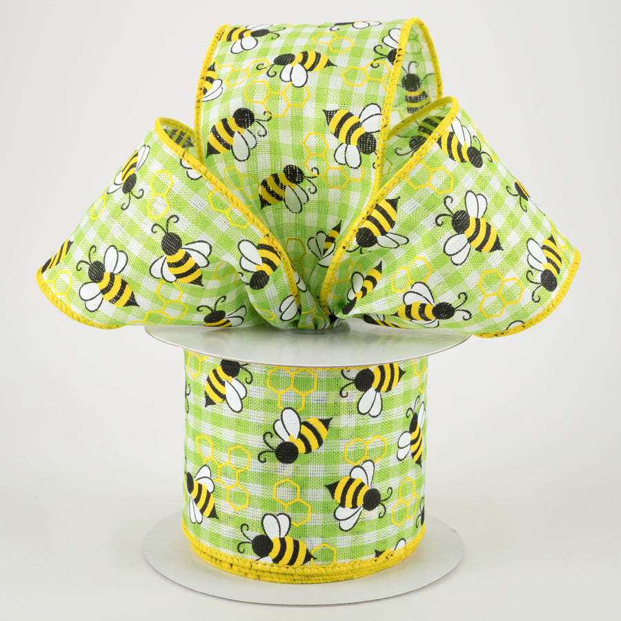2.5" Mini Bumblebees Gingham Check Ribbon: Lime (10 Yards) Lifestyle Photo