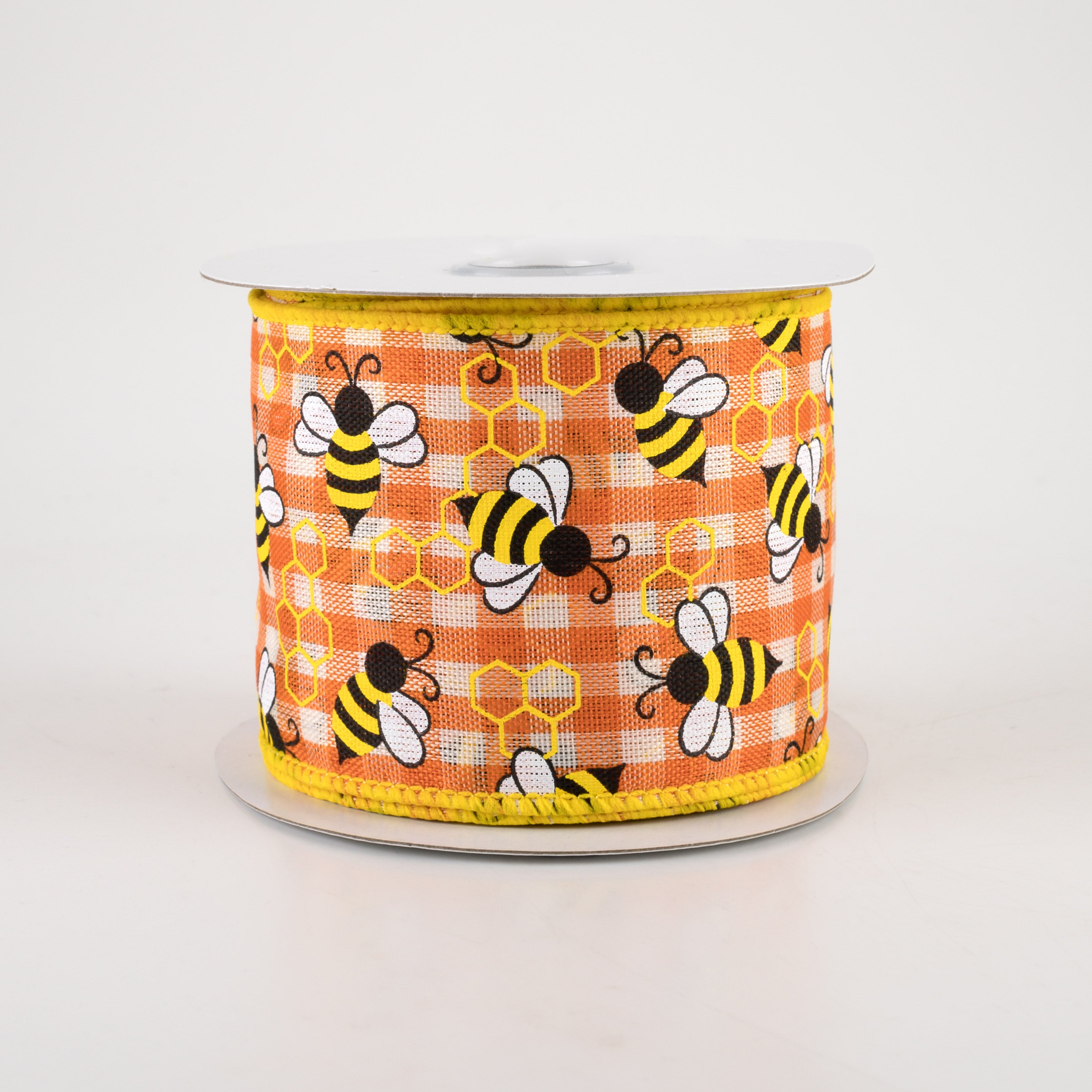 2.5" Mini Bumblebees Gingham Check Ribbon: Orange (10 Yards)