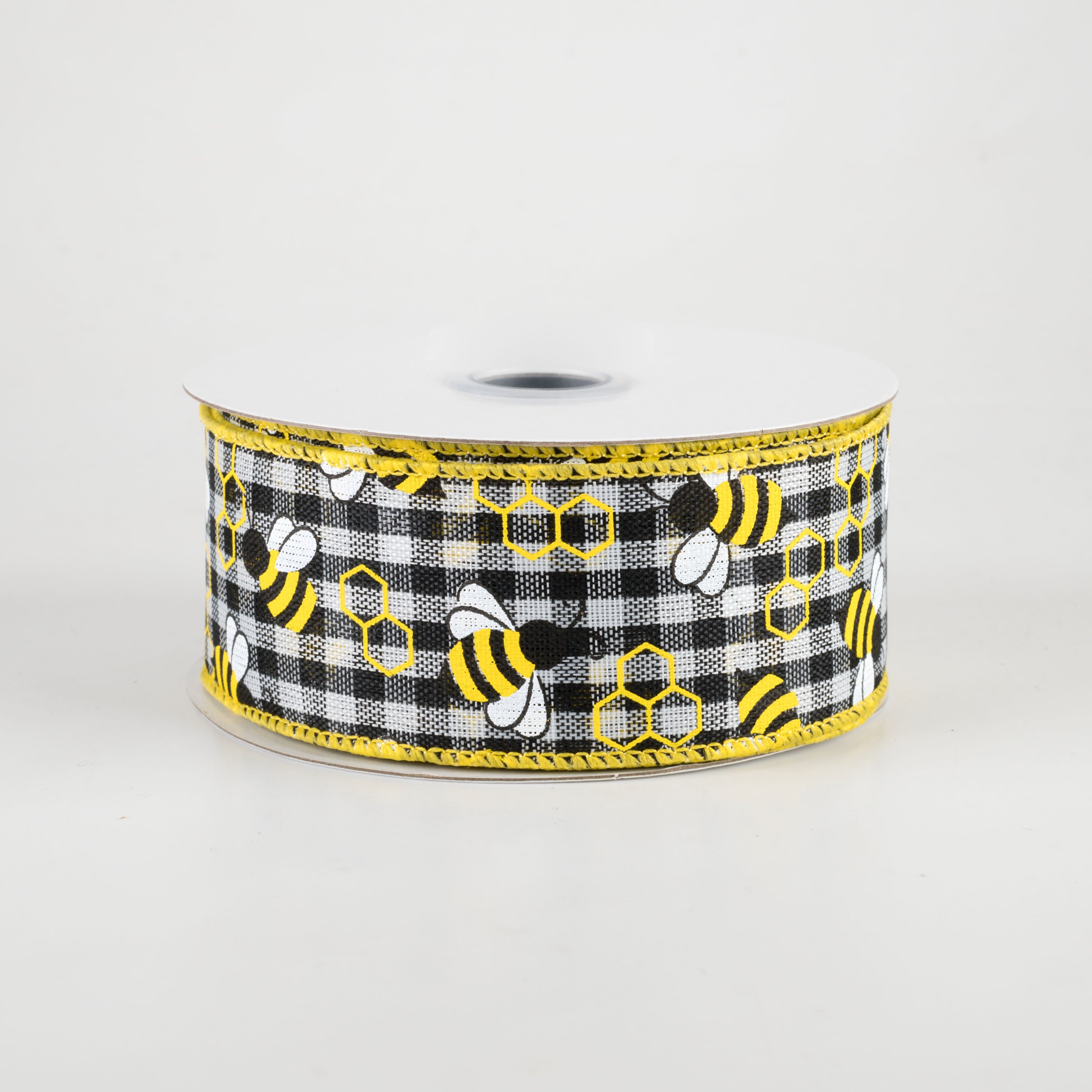 1.5" Mini Bumblebees Gingham Check Ribbon (10 Yards)