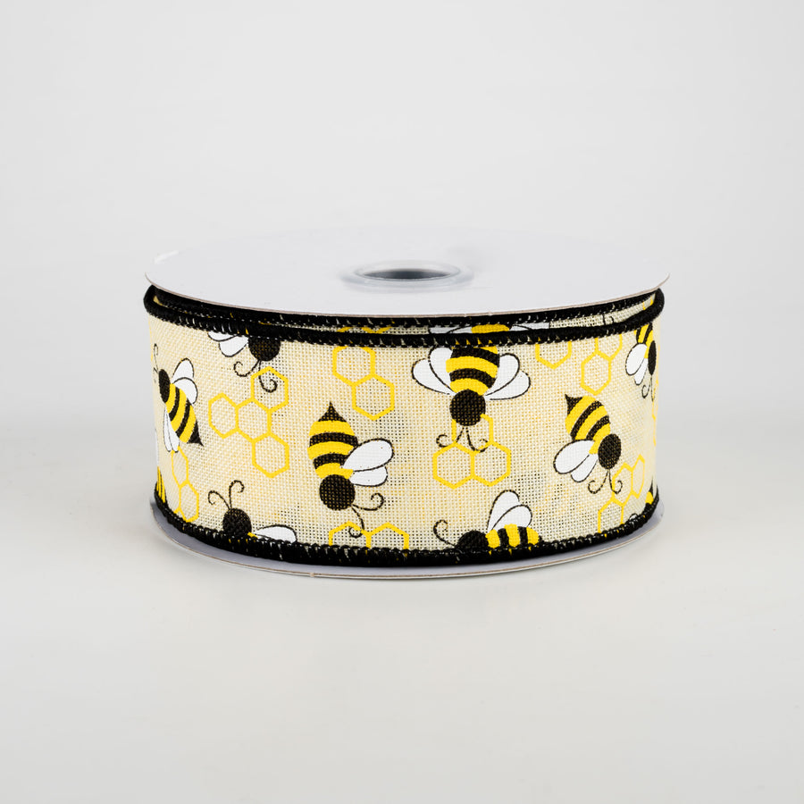 1.5" Mini Bumblebees Ribbon: Cream (10 Yards)