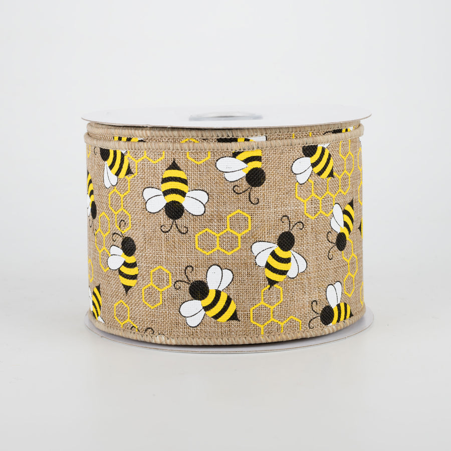 2.5" Mini Bumblebees Ribbon: Light Beige (10 Yards)