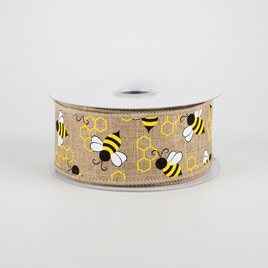 1.5" Mini Bumblebees Ribbon: Light Beige (10 Yards)