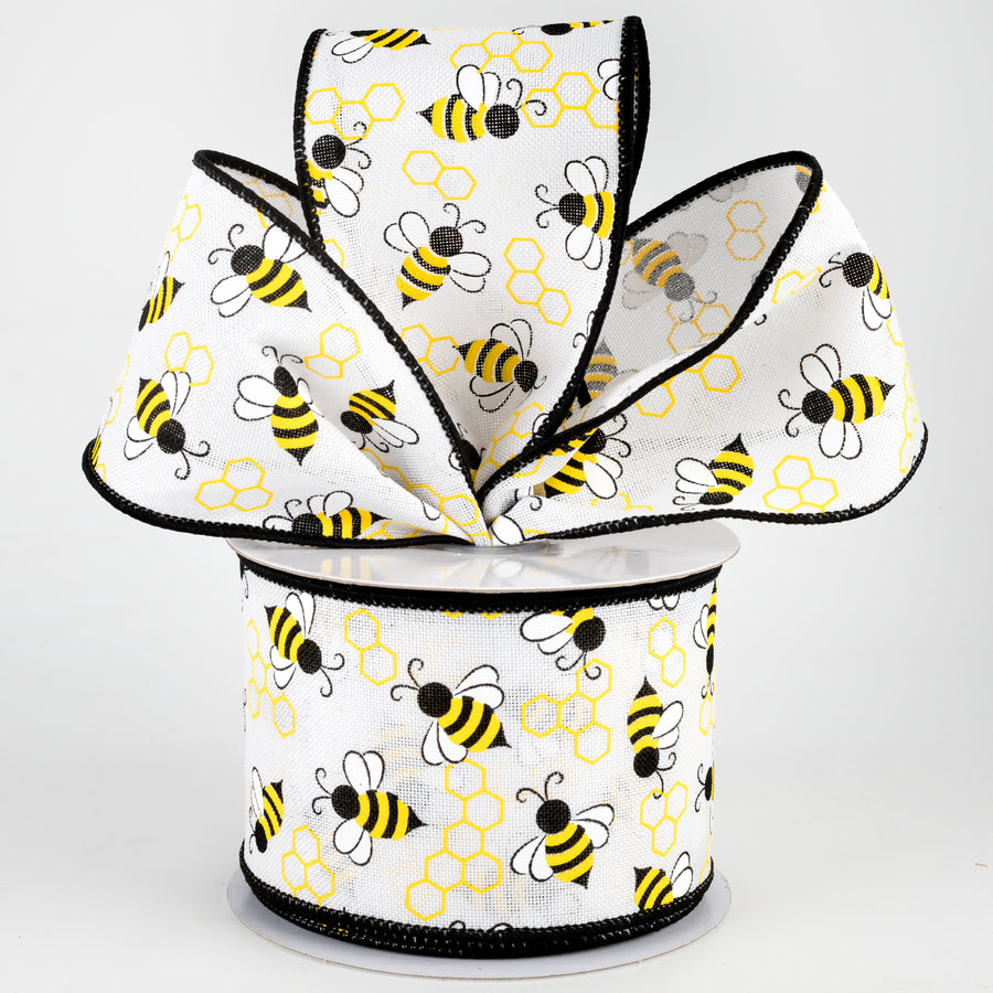 2.5" Mini Bumblebees Ribbon: White (10 Yards) Lifestyle Photo