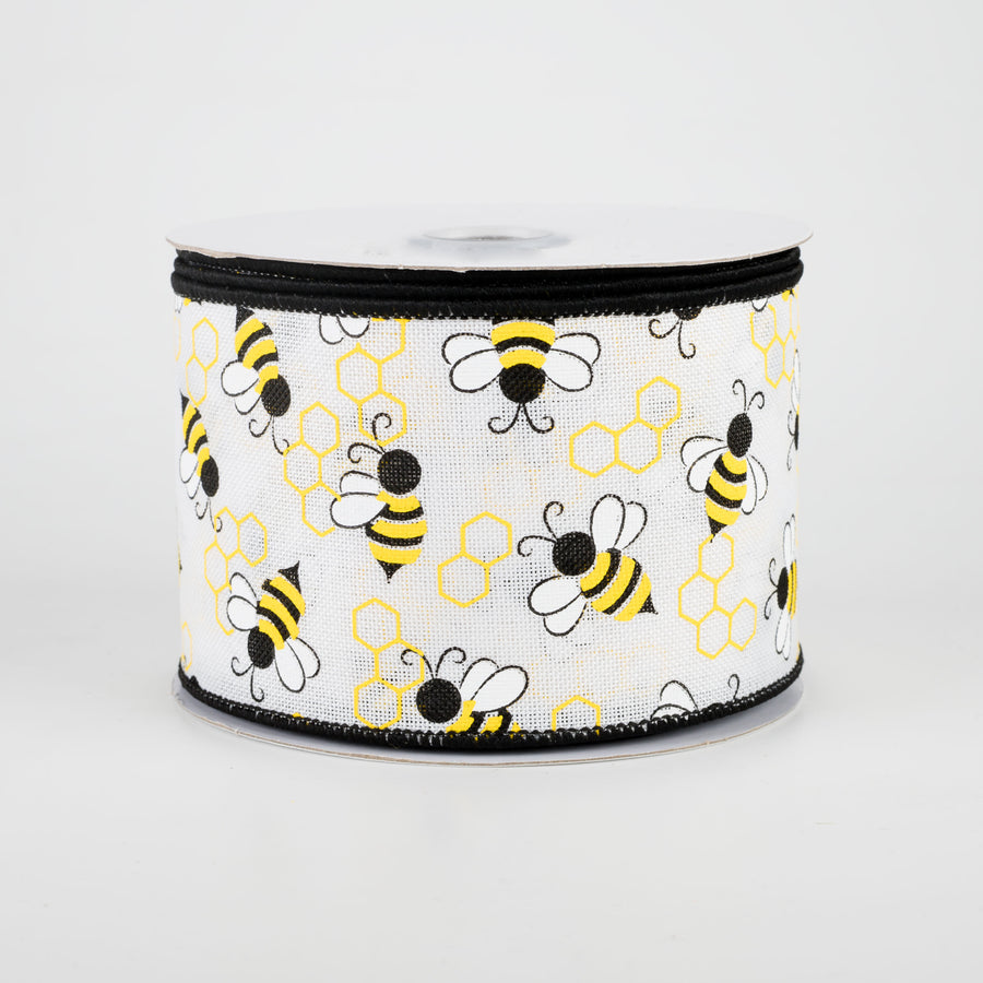 2.5" Mini Bumblebees Ribbon: White (10 Yards)