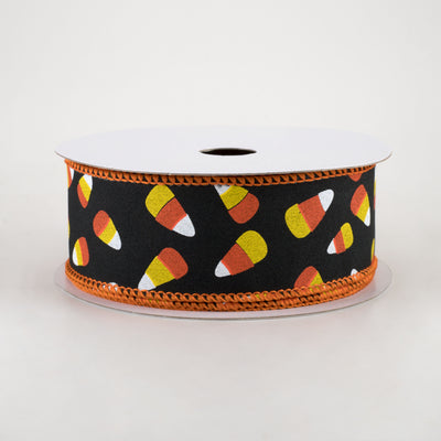 1.5" Mini Candy Corn Ribbon: Black (10 Yards)