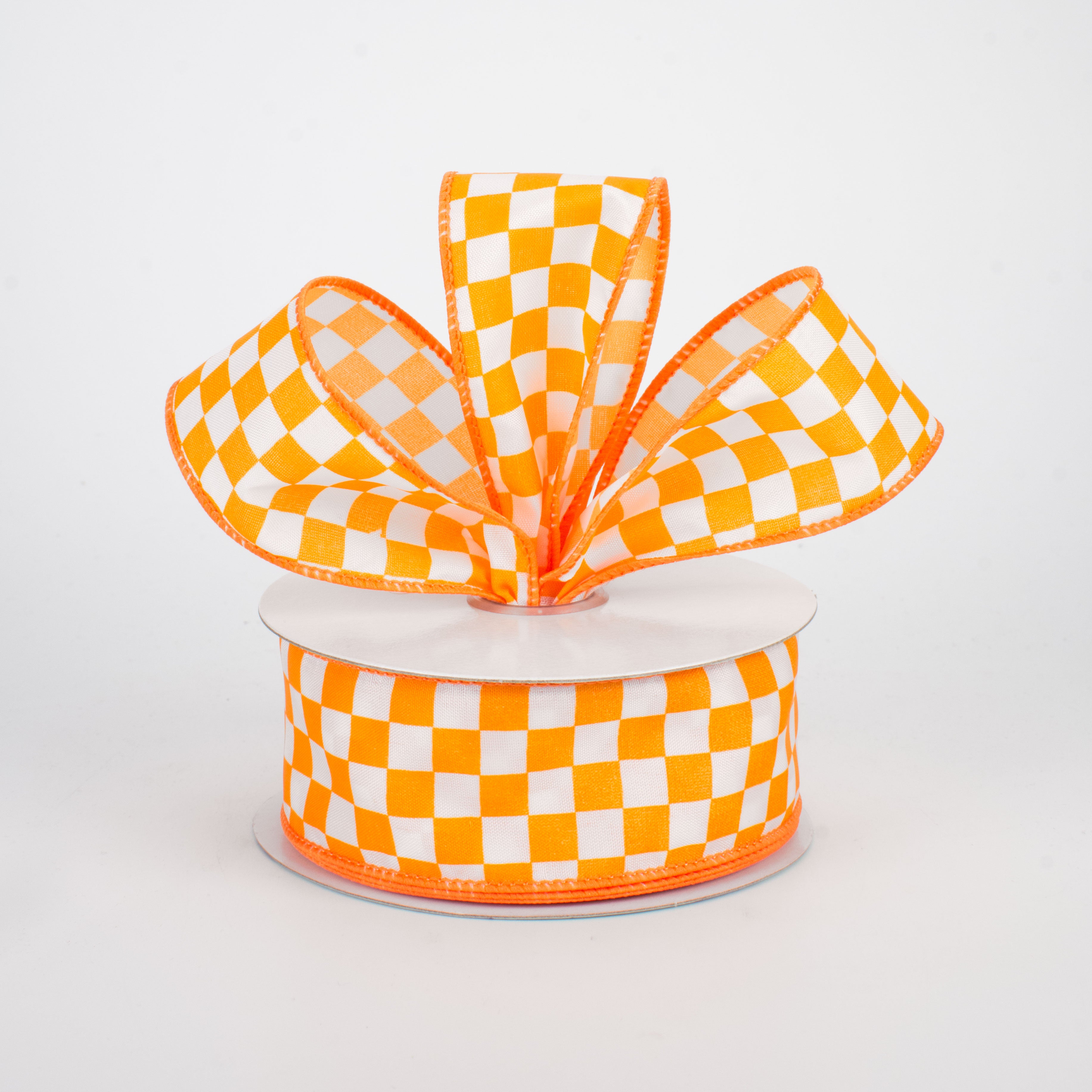 1.5" Mini Check Ribbon: Orange & White (10 Yards) Lifestyle Photo