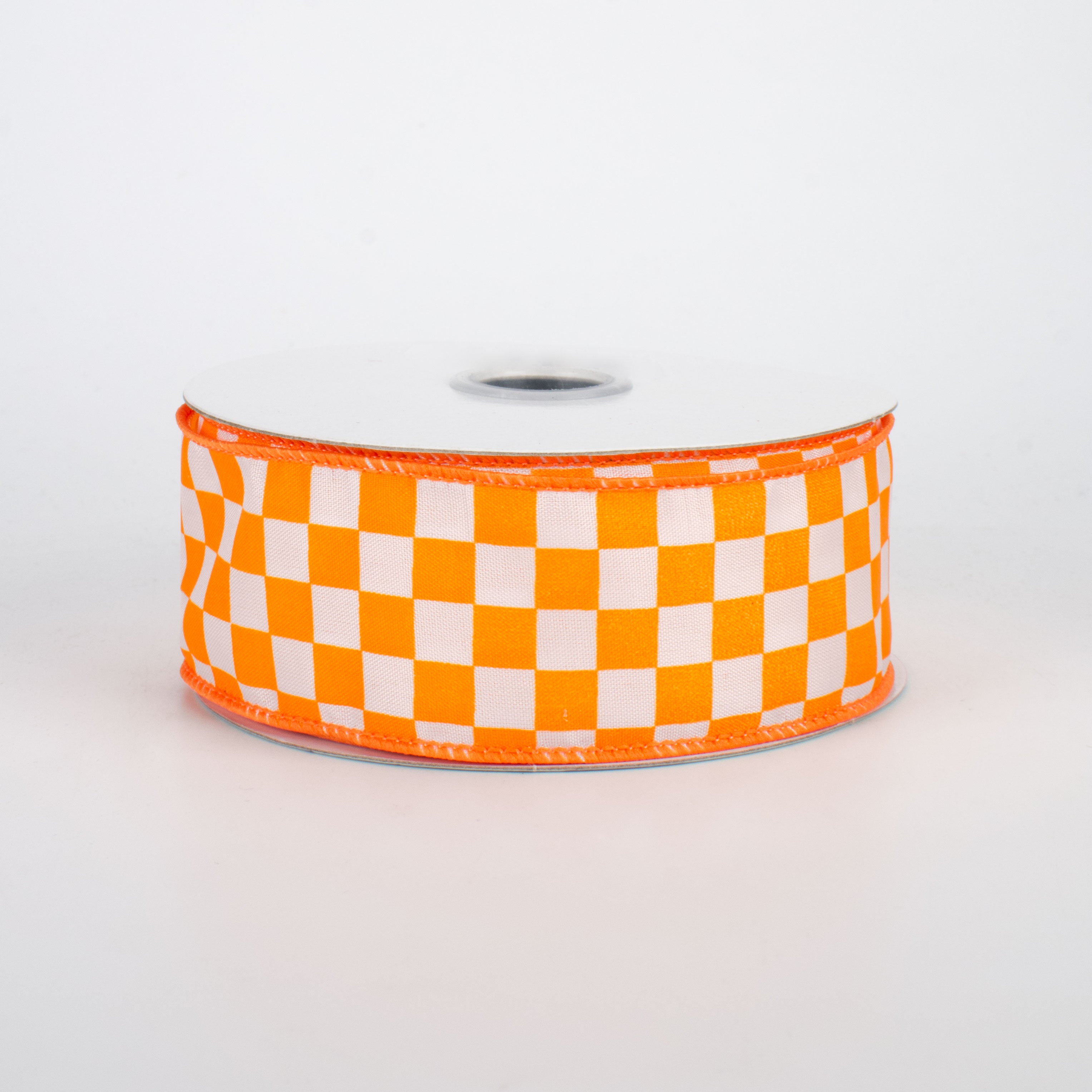 1.5" Mini Check Ribbon: Orange & White (10 Yards)
