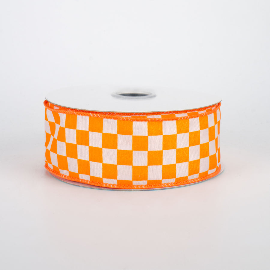 1.5" Mini Check Ribbon: Orange & White (10 Yards)