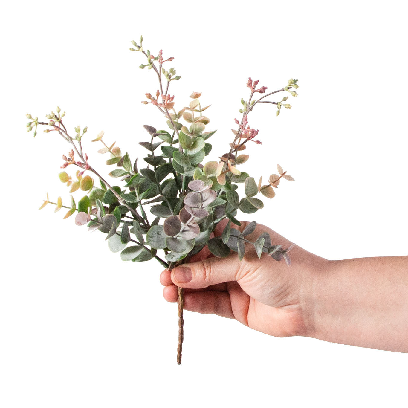 11" Mini Eucalyptus Bush: Olive Green & Burgundy detail photo 3