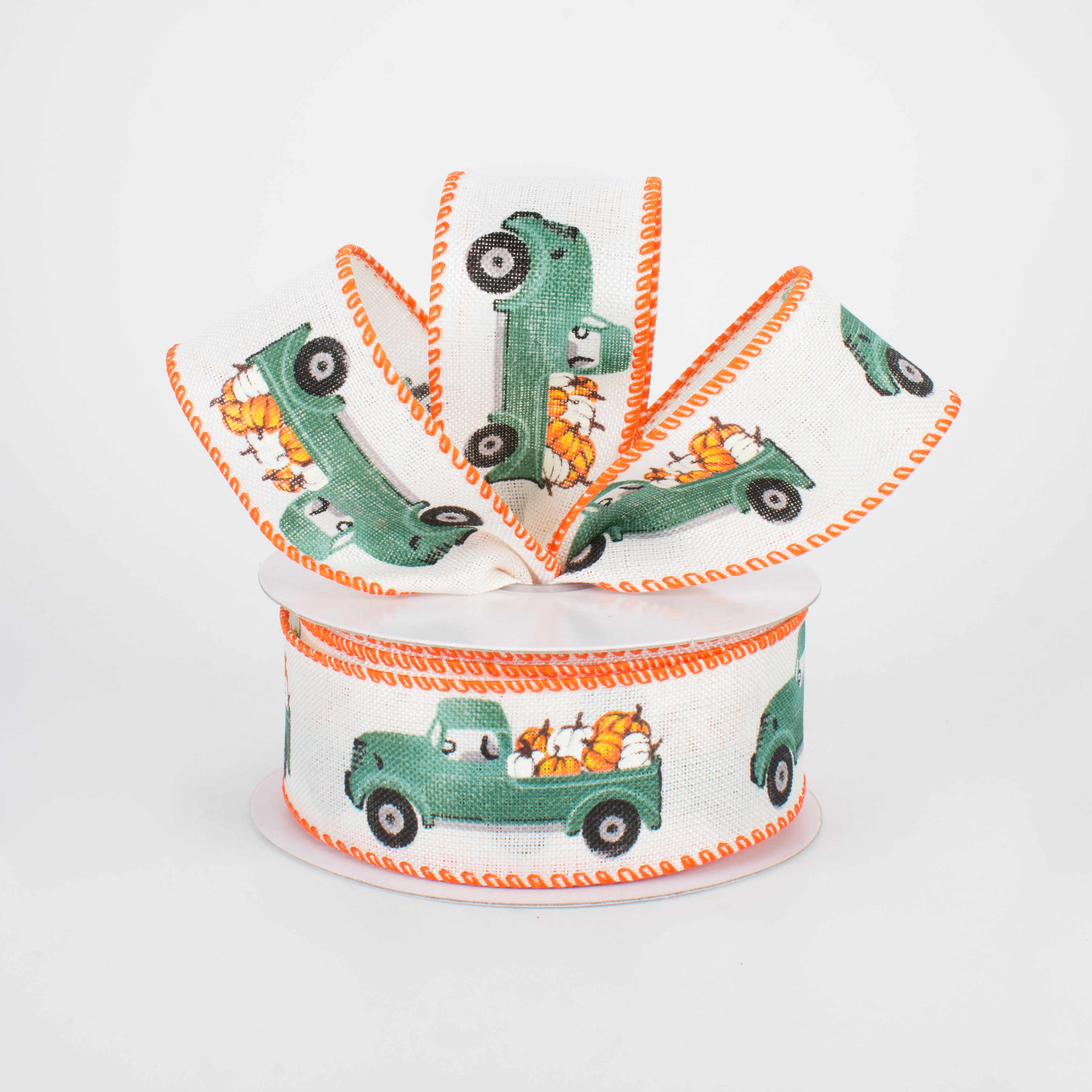 1.5" Mini Fall Pumpkin Green Trunk Ribbon (10 Yards) Lifestyle Photo