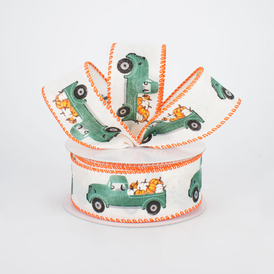 1.5" Mini Fall Pumpkin Green Trunk Ribbon (10 Yards) Lifestyle Photo