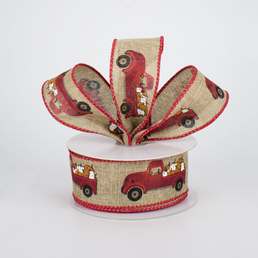1.5" Mini Fall Pumpkin Red Truck Ribbon (10 Yards) Lifestyle Photo