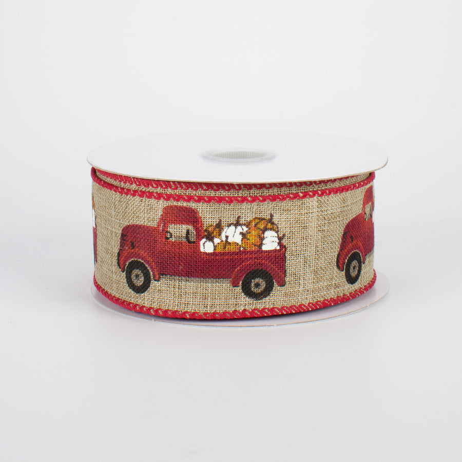 1.5" Mini Fall Pumpkin Red Truck Ribbon (10 Yards)