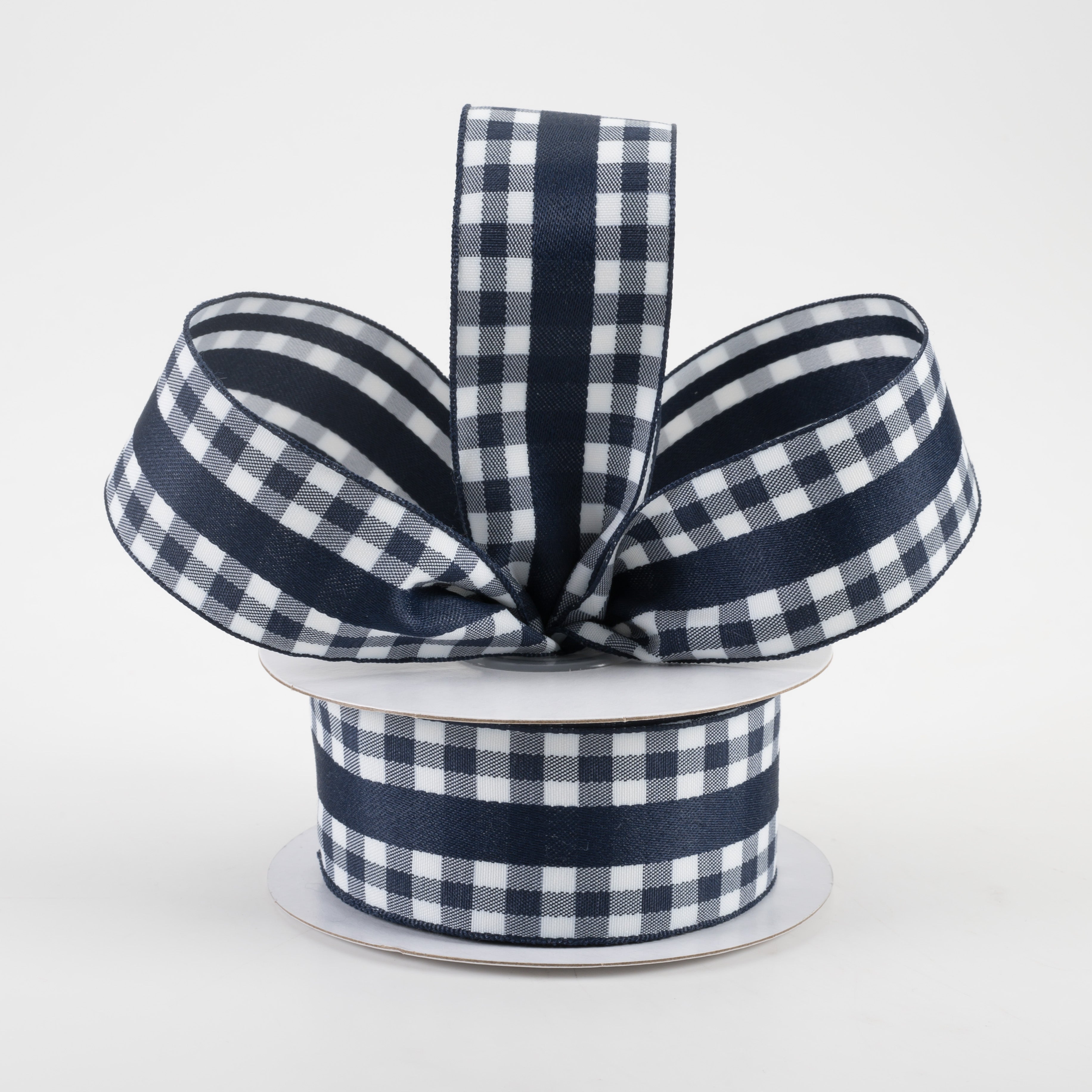 1.5" Mini Gingham With Center Stripe Ribbon: Navy & White (10 Yards) Lifestyle Photo