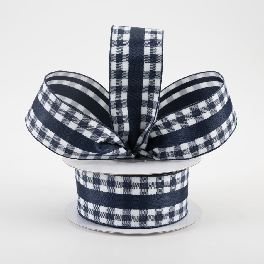 1.5" Mini Gingham With Center Stripe Ribbon: Navy & White (10 Yards) Lifestyle Photo