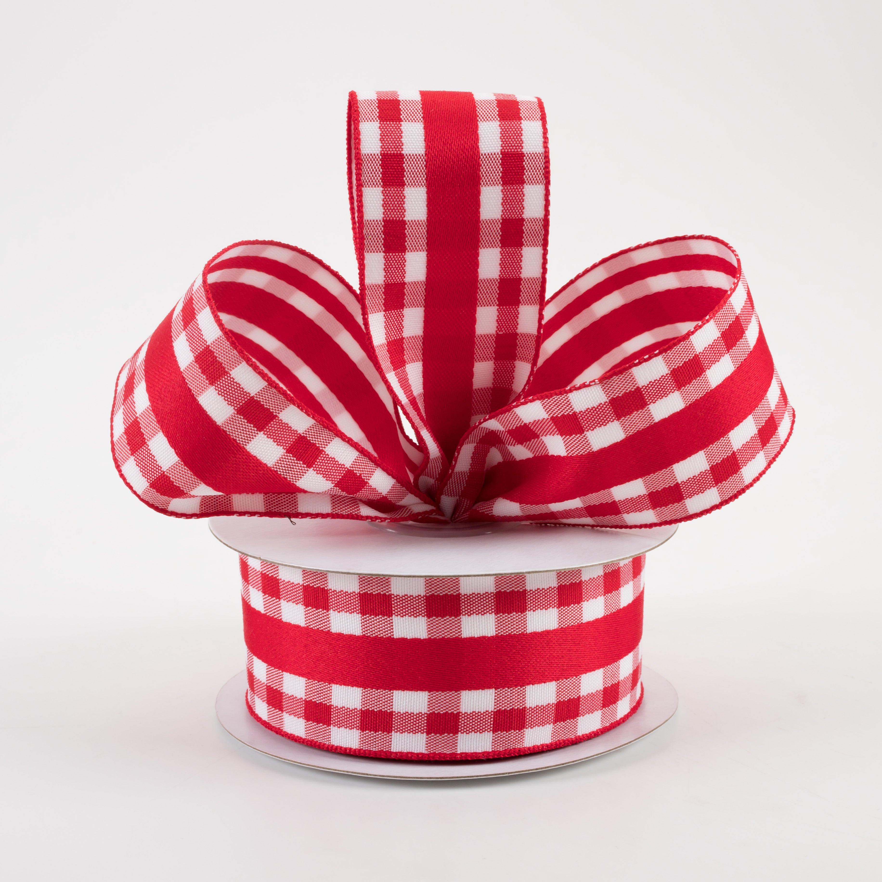 1.5" Mini Gingham With Center Stripe Ribbon: Red & White (10 Yards) Lifestyle Photo
