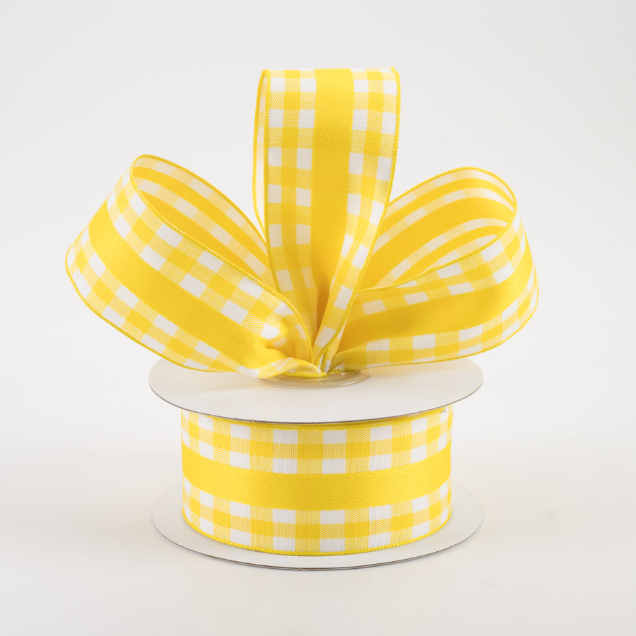 1.5" Mini Gingham With Center Stripe Ribbon: Yellow & White (10 Yards) Lifestyle Photo